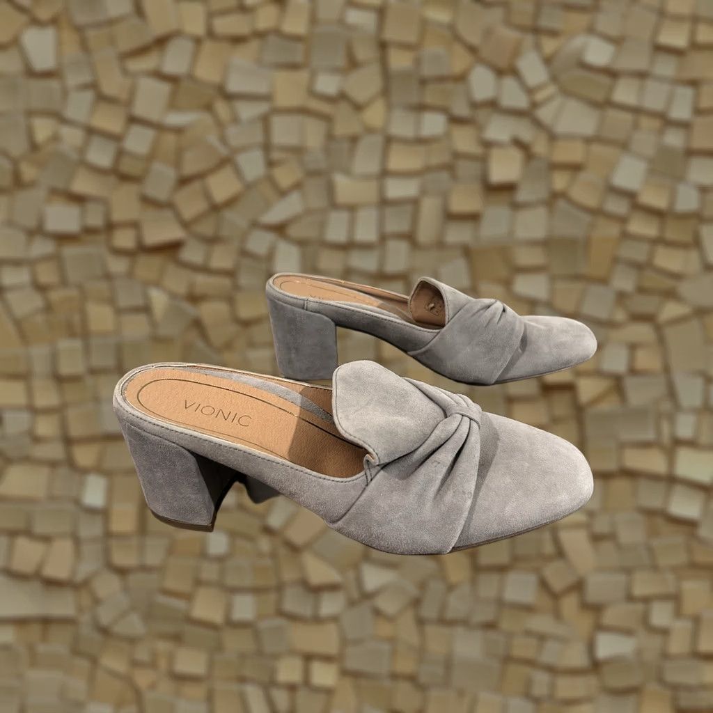 Vionic Vionic Presley Suede Mules Block Heel Slip On Loafers Grey 8 Womens Arch Support Bow Size US 8 / IT 38 - 1 Thumbnail