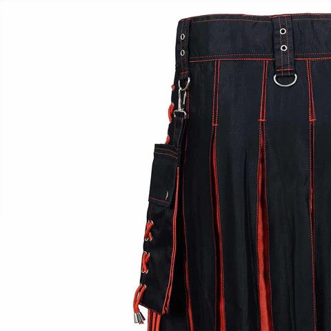 Other Fashion Utility Black Hybrid Kilt with Red Pleats and Lacing Size US 42 / EU 58 - 5 Thumbnail