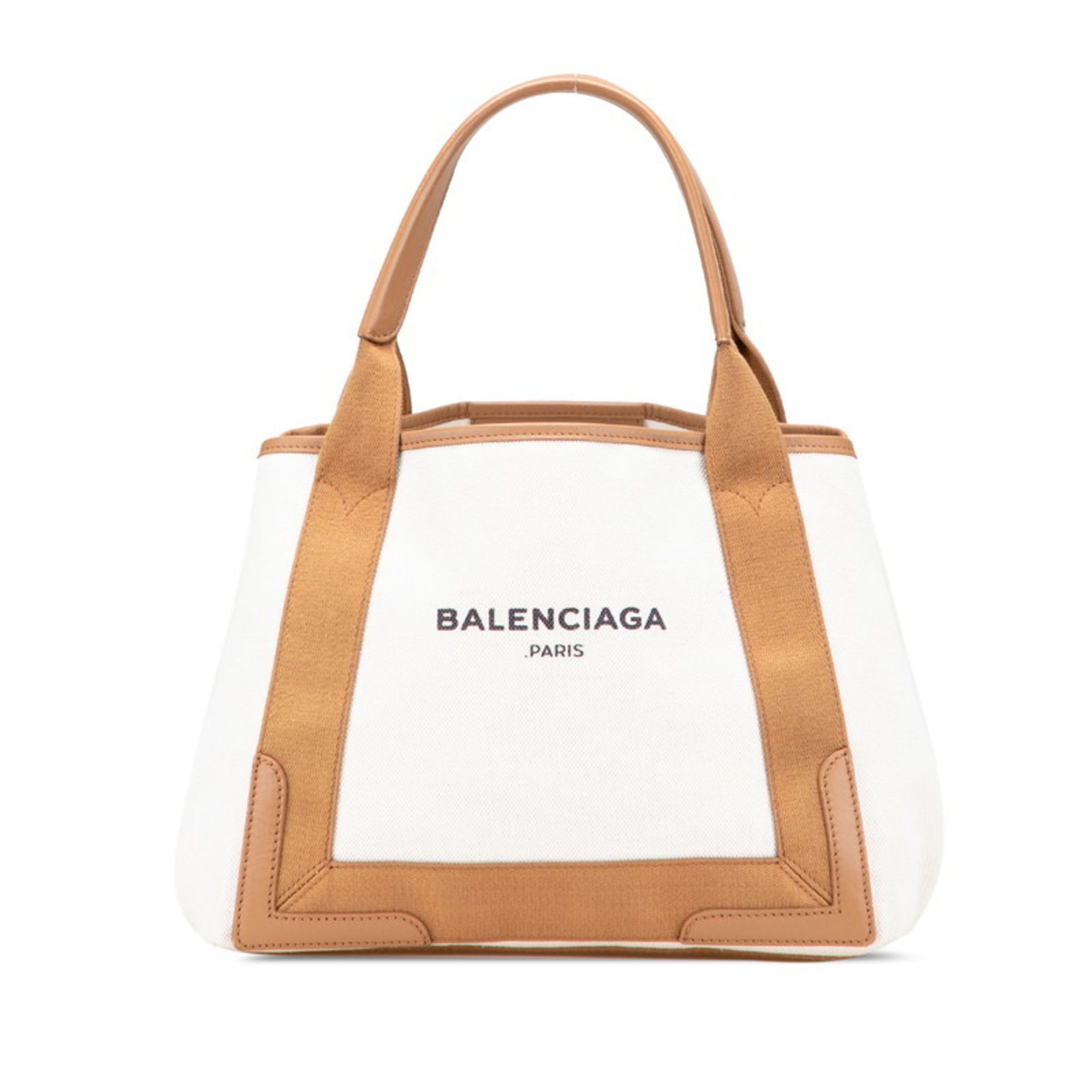 Balenciaga Navy Cabas S Handbag Tote Bag 339933 Ivory Brown Canvas and Leather Women's BALENCIAGA