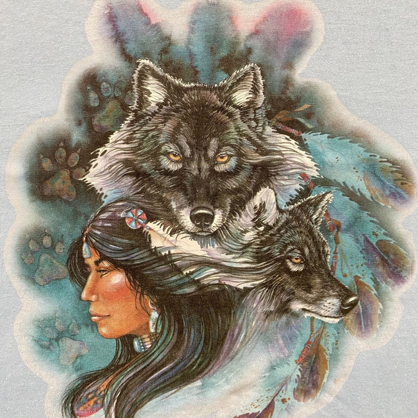 Vintage Vintage 90s Wolf Native American T-Shirt Single Stitch Natur Size US M / EU 48-50 / 2 - 2 Thumbnail