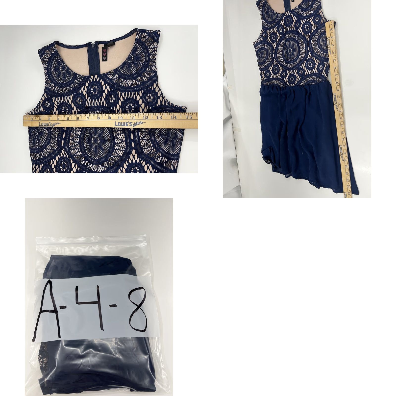 Vintage Womens Wants & Needs Navy Sleeveless Lace Dress XS Short A-Line Geometric Pattern Dress Women Size XS / US 0-2 / IT 36-38 - 9 Thumbnail