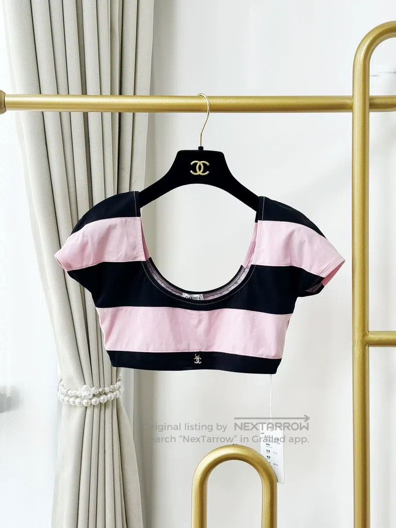 Chanel Chanel 24Mcoco beach series pink and black striped short t Size XS / US 0-2 / IT 36-38 - 1 Thumbnail