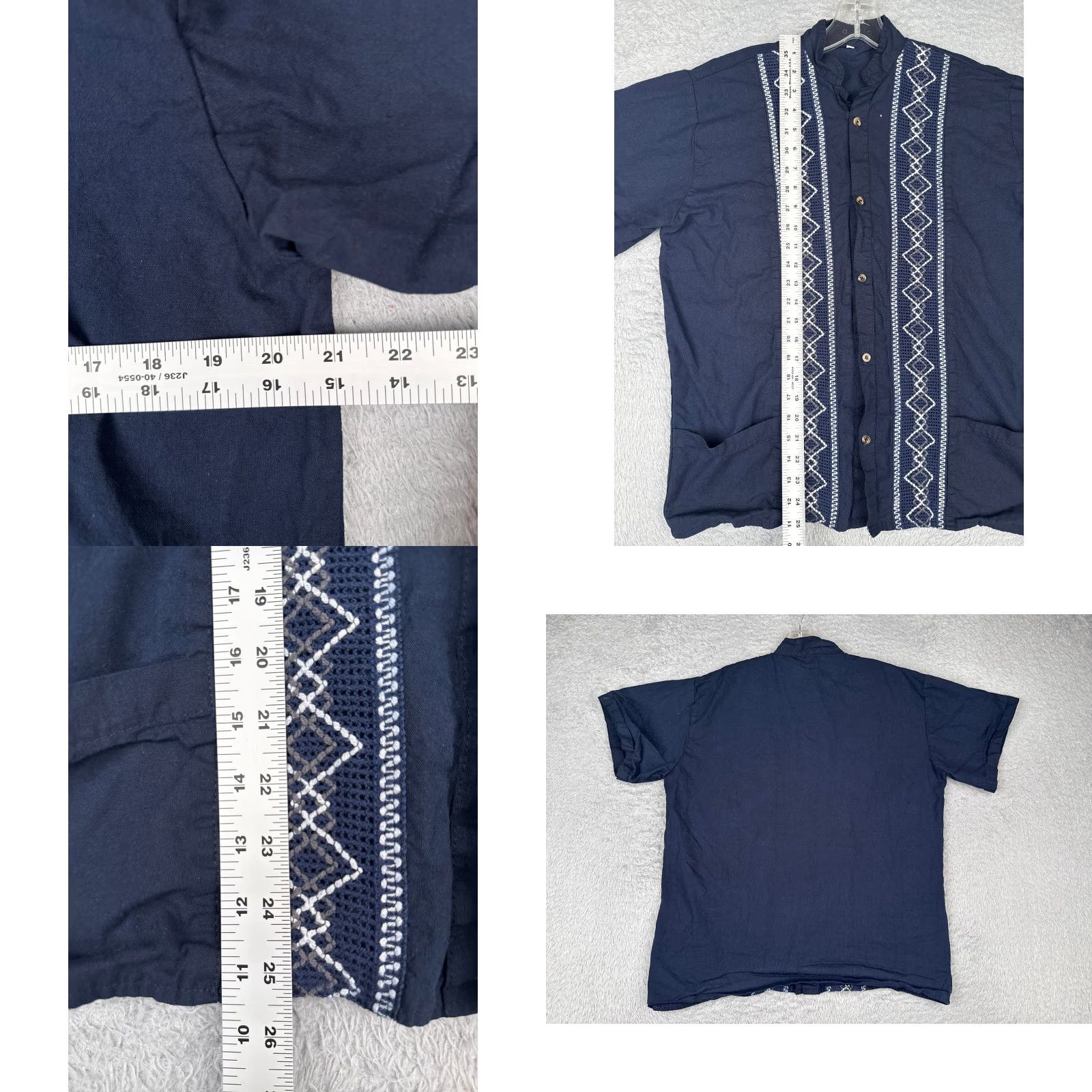 Vintage Guayaberas Shirt Mens Adult Small CH Blue White Cotton Blend Short Sleeve Pocket Embroidered Aloha Beach Hawaiian Vacation Resort Size US M / EU 48-50 / 2 - 8 Thumbnail
