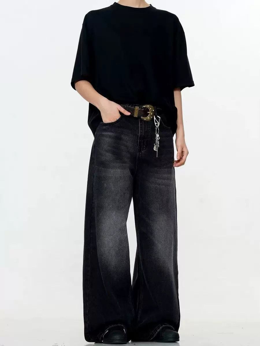 Jean Loose vintage washed distressed black men's jeans y2k Size US 32 / EU 48 - 4 Thumbnail