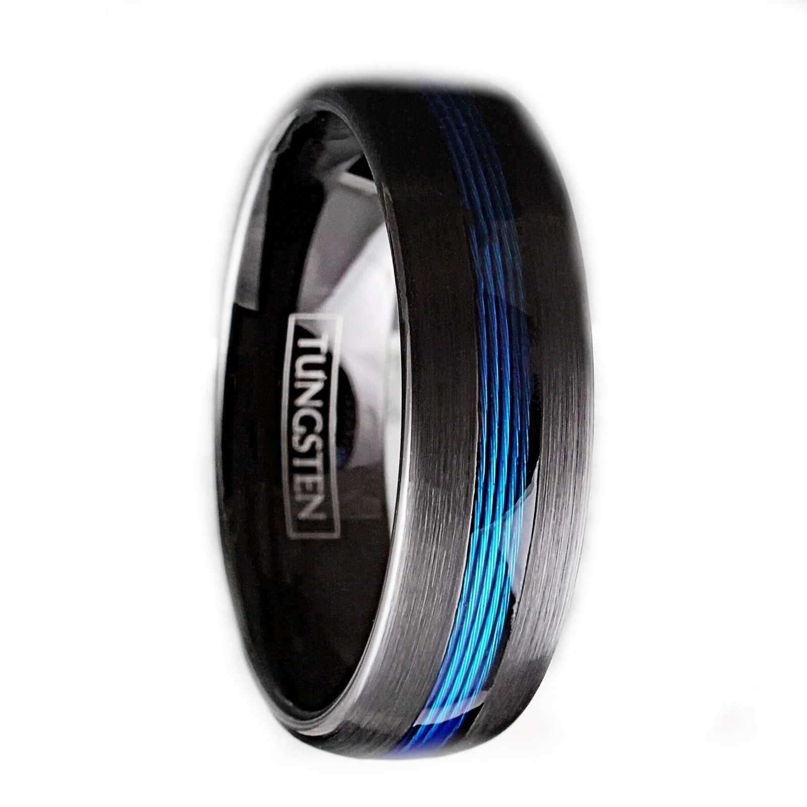 Other Tungsten Blue Wire Inlay 7mm Brushed Band Ring For Men Size ONE SIZE - 4 Thumbnail