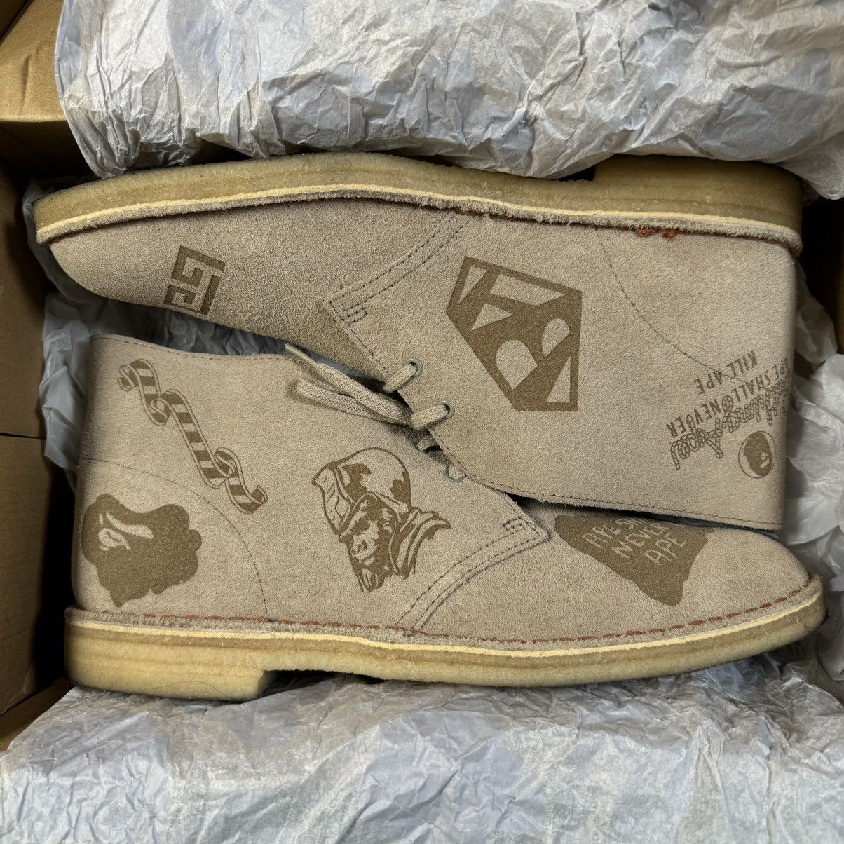 Bape × Clarks Bape Clark’s Desert Boot Grey Embossed Size US 10.5 / EU 43-44 - 1 Thumbnail