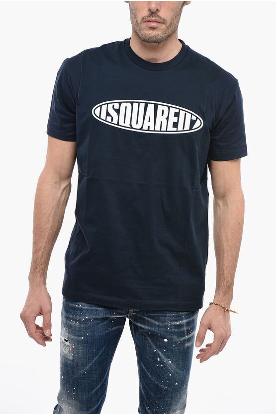 image of Dsquared2 Crew Neck Surf Board T-Shirt With Embossed Logo in Blue, Men's (Size Small)