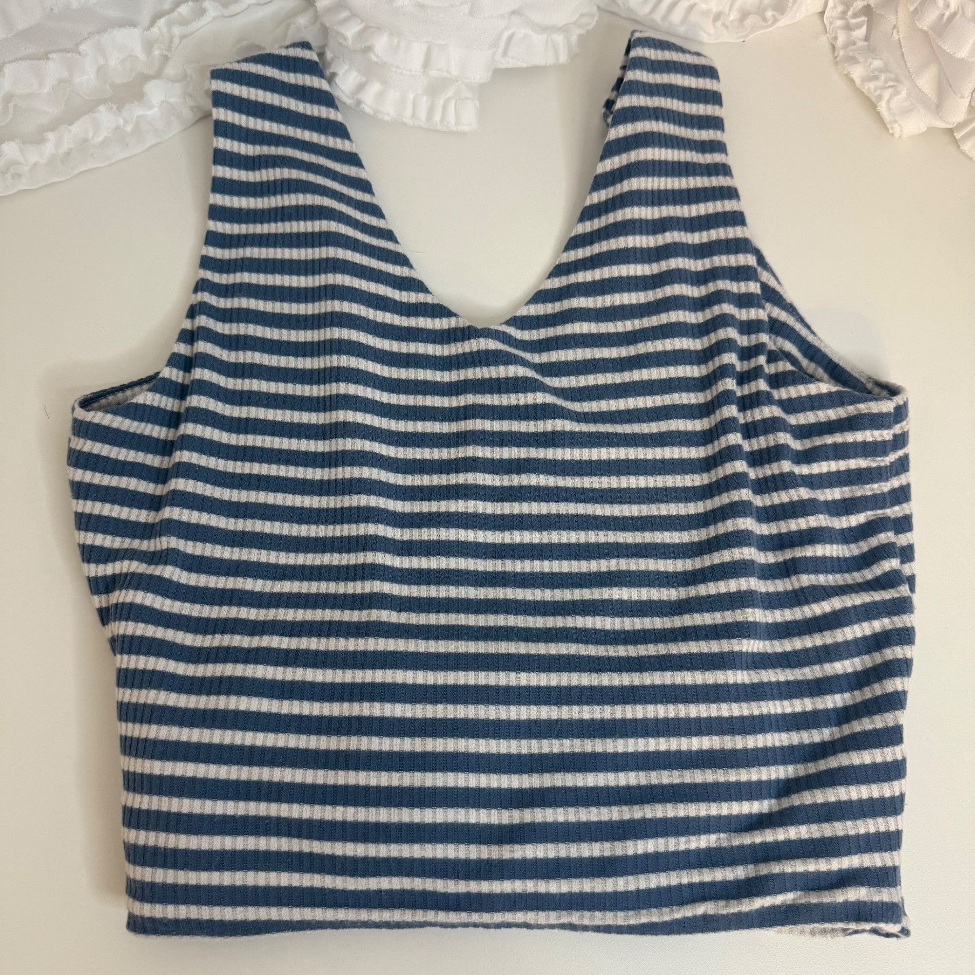 Other Dee Elly Blue & White Striped Wrap Crop Top Ribbed Sleeveles Size M / US 6-8 / IT 42-44 - 3 Thumbnail