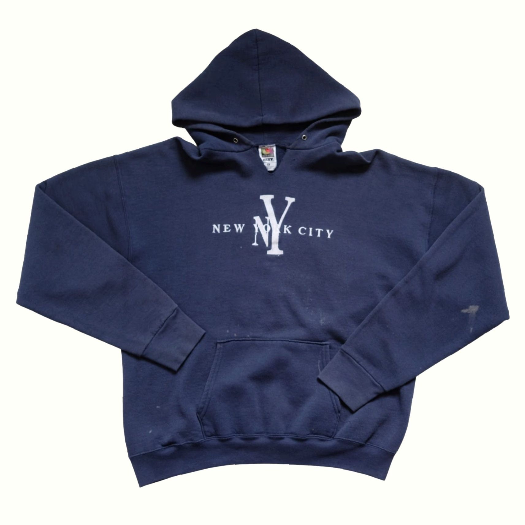 Fruit Of The Loom VINTAGE Fruit of the Loom NYC BLUE DISTRESSED Hoodie Sweatshirt XL Pullover Hooded Mens 90s City Size US XL / EU 56 / 4 - 2 Thumbnail