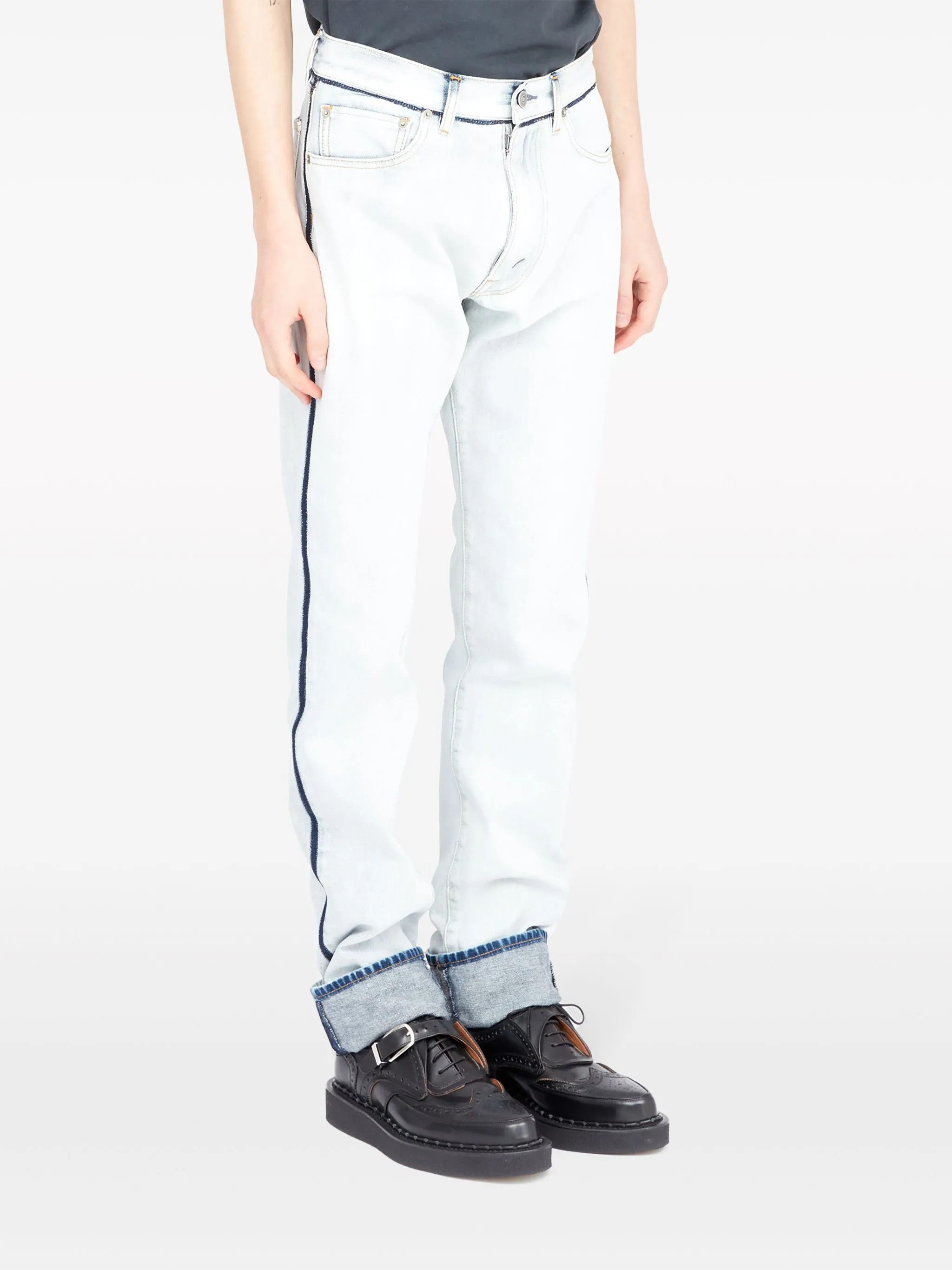 Maison Margiela oc11z0925 Japanese Denim Turn-up Jeans in White/Blue Size US 34 / EU 50 - 3 Thumbnail