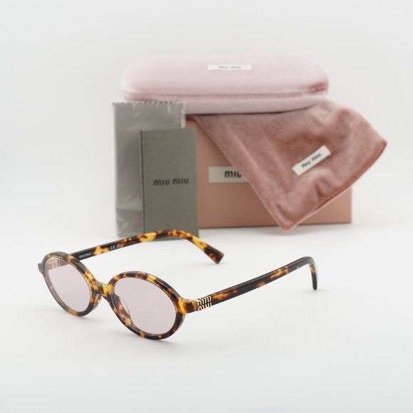 Miu Miu Miu Miu MU04ZS 14L4I0 Sunglasses Honey Havana Oval Frame Size ONE SIZE - 9 Thumbnail