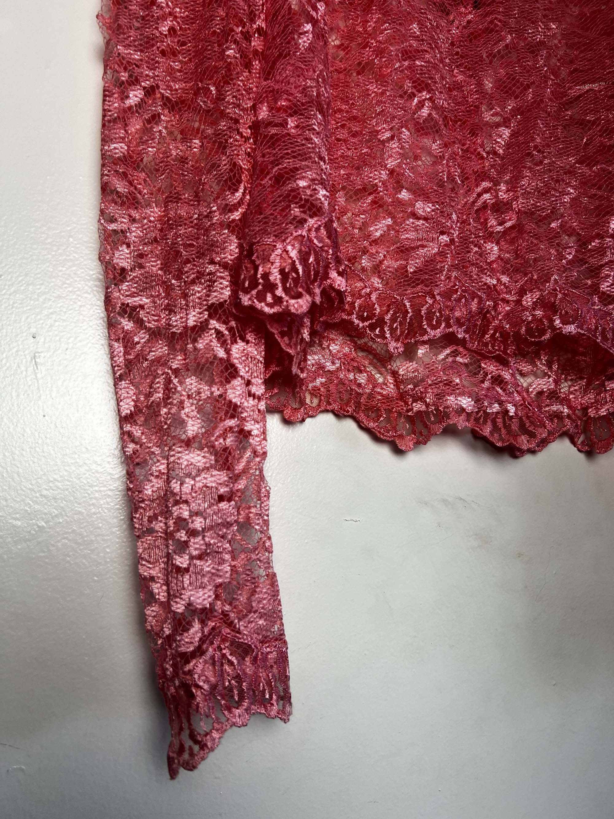 Vintage Vintage 1960's Edwardian Pink Lace Puffy Sleeve Blouse Size L / US 10 / IT 46 - 4 Thumbnail