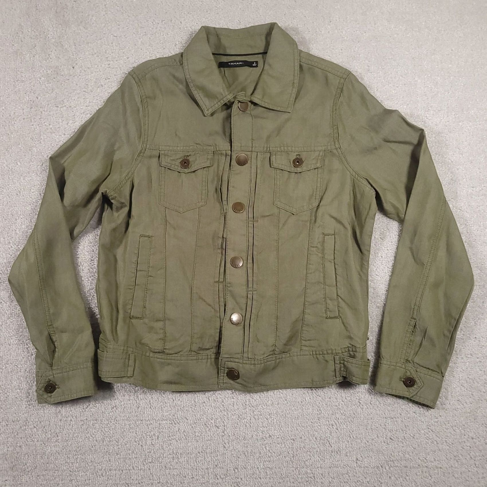Vintage Tahari Tensel Pin Tuck Jacket Women’s Small Green Snap Closure Casual Travel Size S / US 4 / IT 40 - 2 Thumbnail