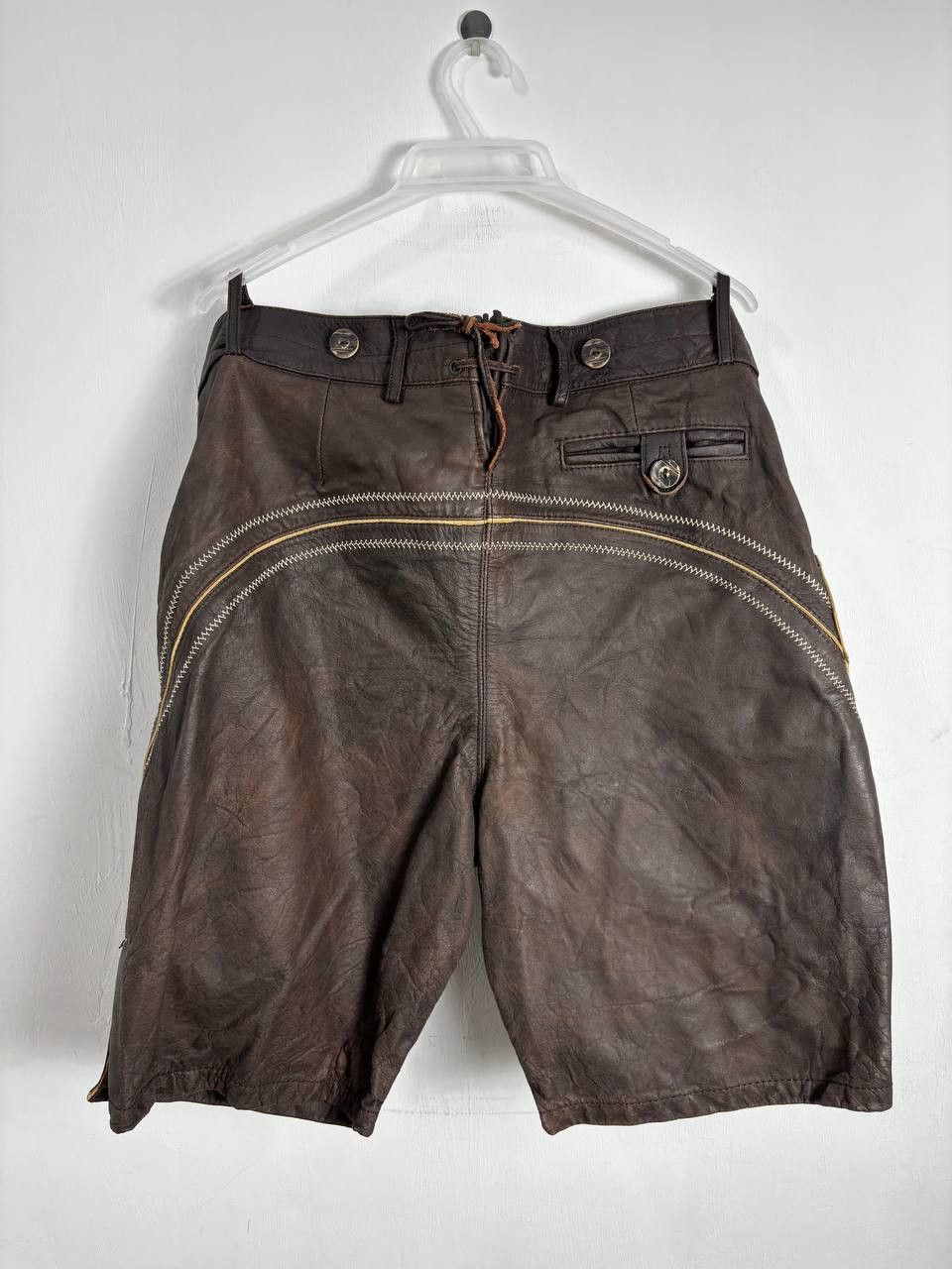 Cowboy Equipment Lederhosen German Brown Leather Retro Shorts sz 52 (36) Size US 36 / EU 52 - 6 Thumbnail