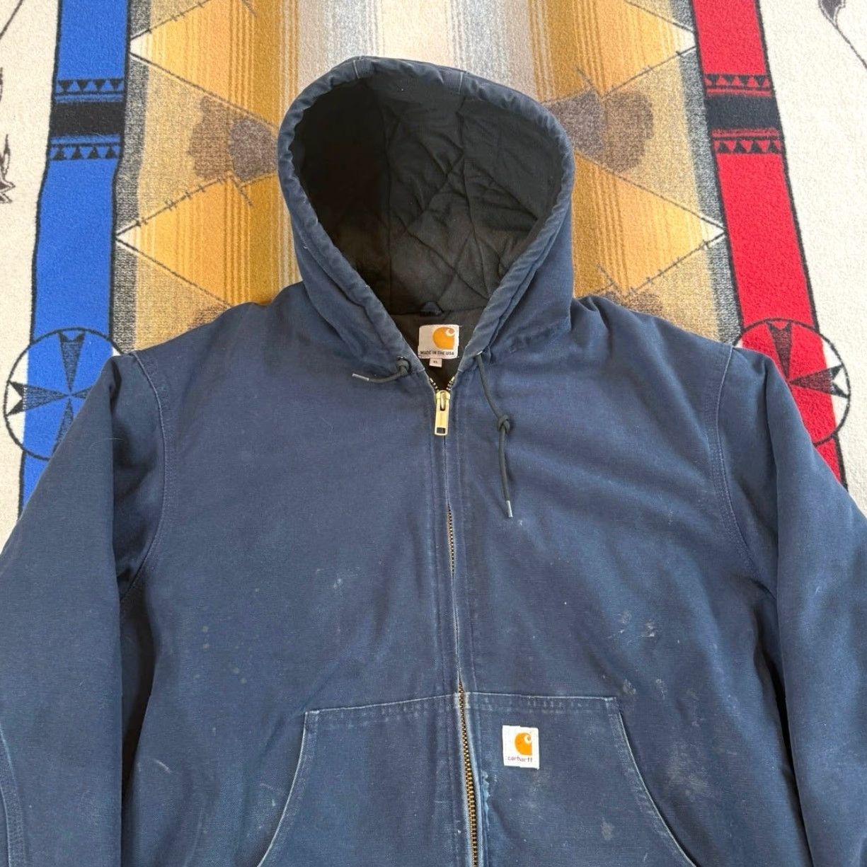 Carhartt VINTAGE Carhartt Blue Hooded Jacket XL Canvas Quilt Lined J140-DNY, 90s, Active Jacket, Zip, Regular, Men, Winter Fall Spring, Travel Workwear Size US XL / EU 56 / 4 - 4 Thumbnail