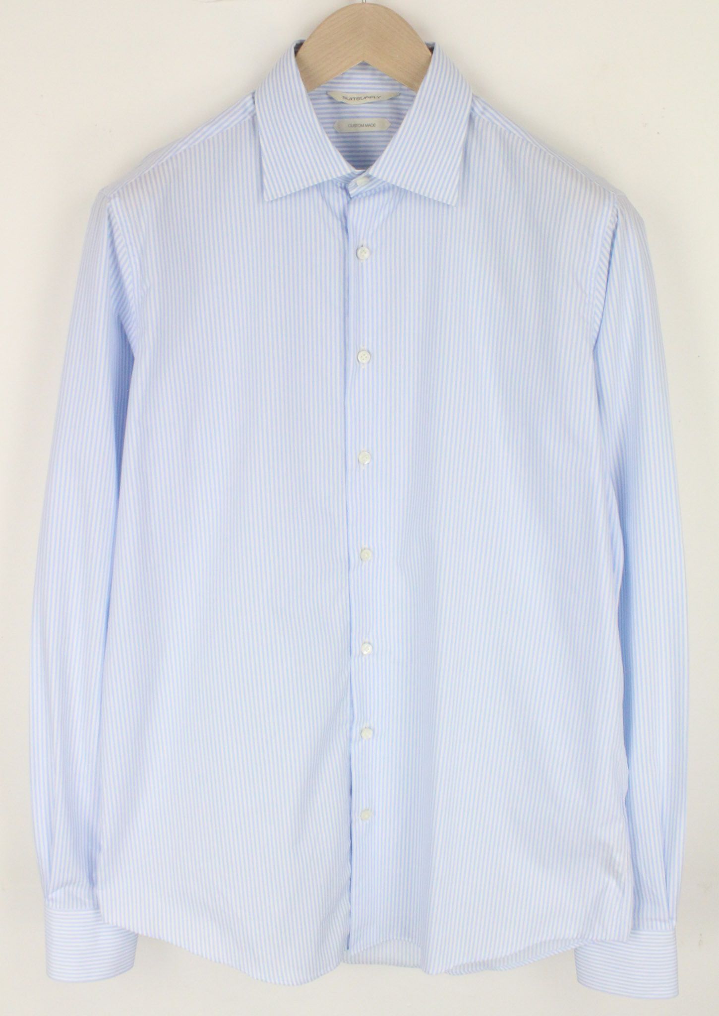 Suitsupply 39L/15 1/2L Slim Blue Cotton Striped 72363 Size 40R - 1 Thumbnail
