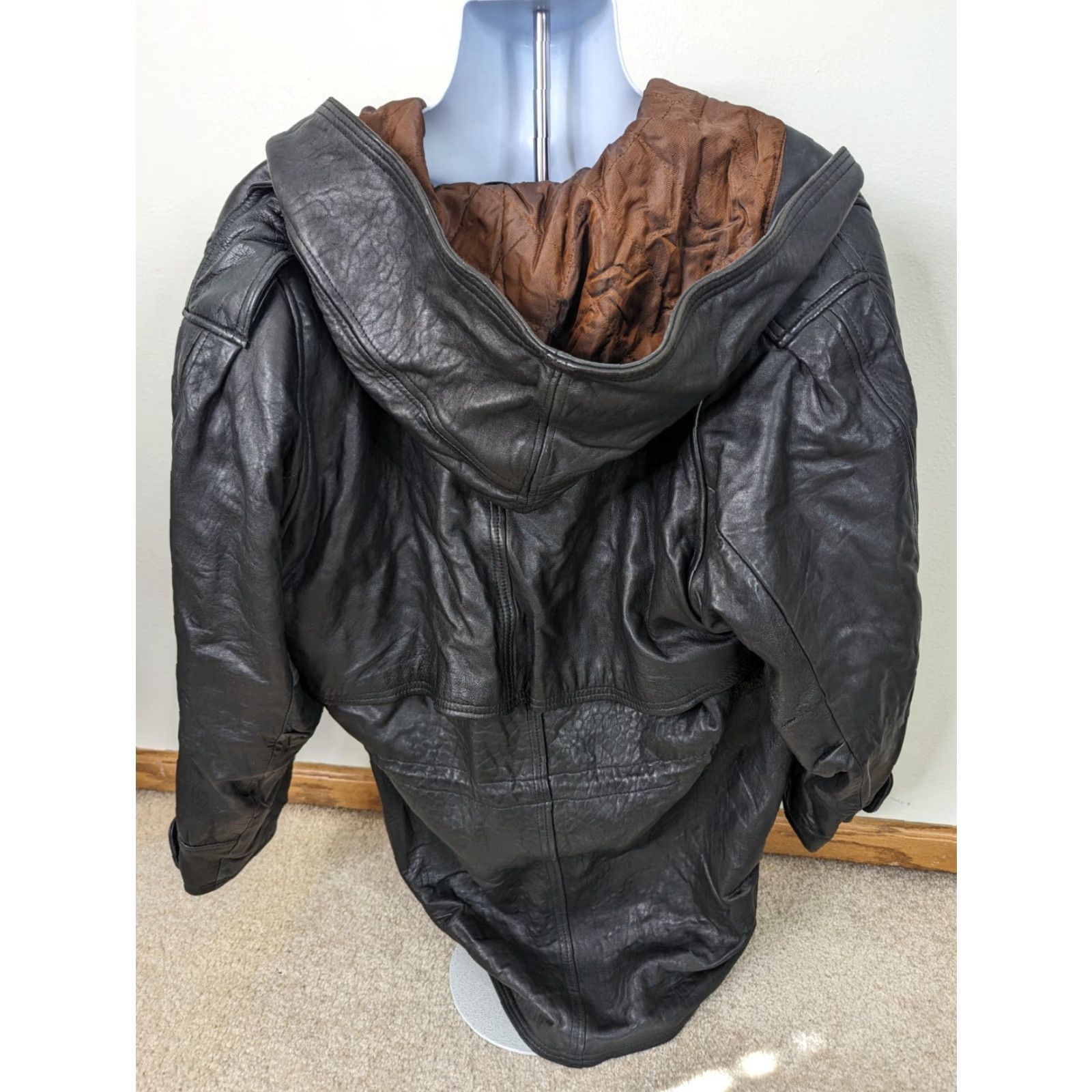 Vintage VINTAGE Leather Jacket Mens Large Black Hooded Motocycle Biker Relaxed Long Jacket Size US L / EU 52-54 / 3 - 2 Thumbnail