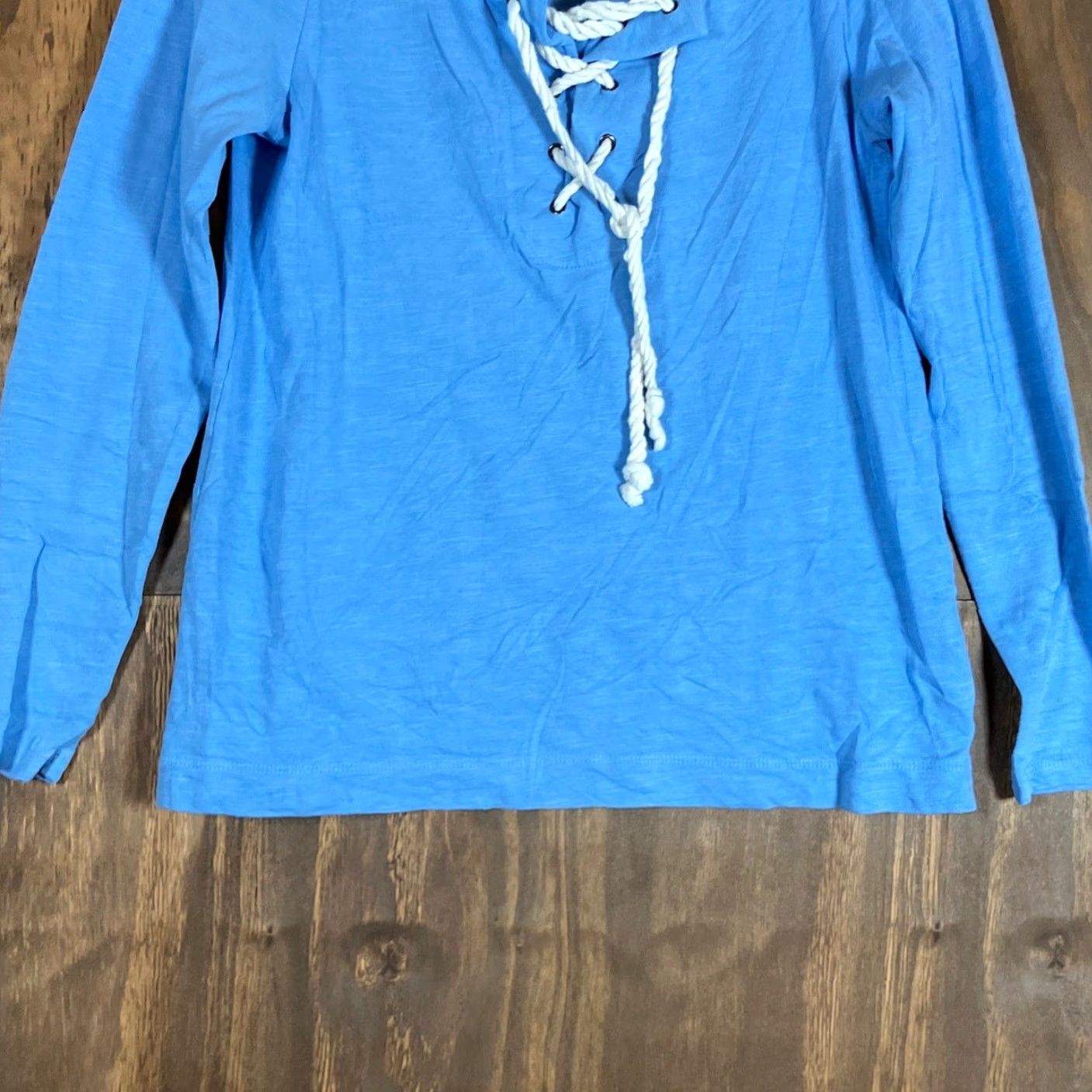 Talbots Talbots Women's Shirt Blue White V-Neck Long Sleeve 100% Cotton XS Casual Everyday Beachwear Shirt Womens Size XS / US 0-2 / IT 36-38 - 3 Thumbnail