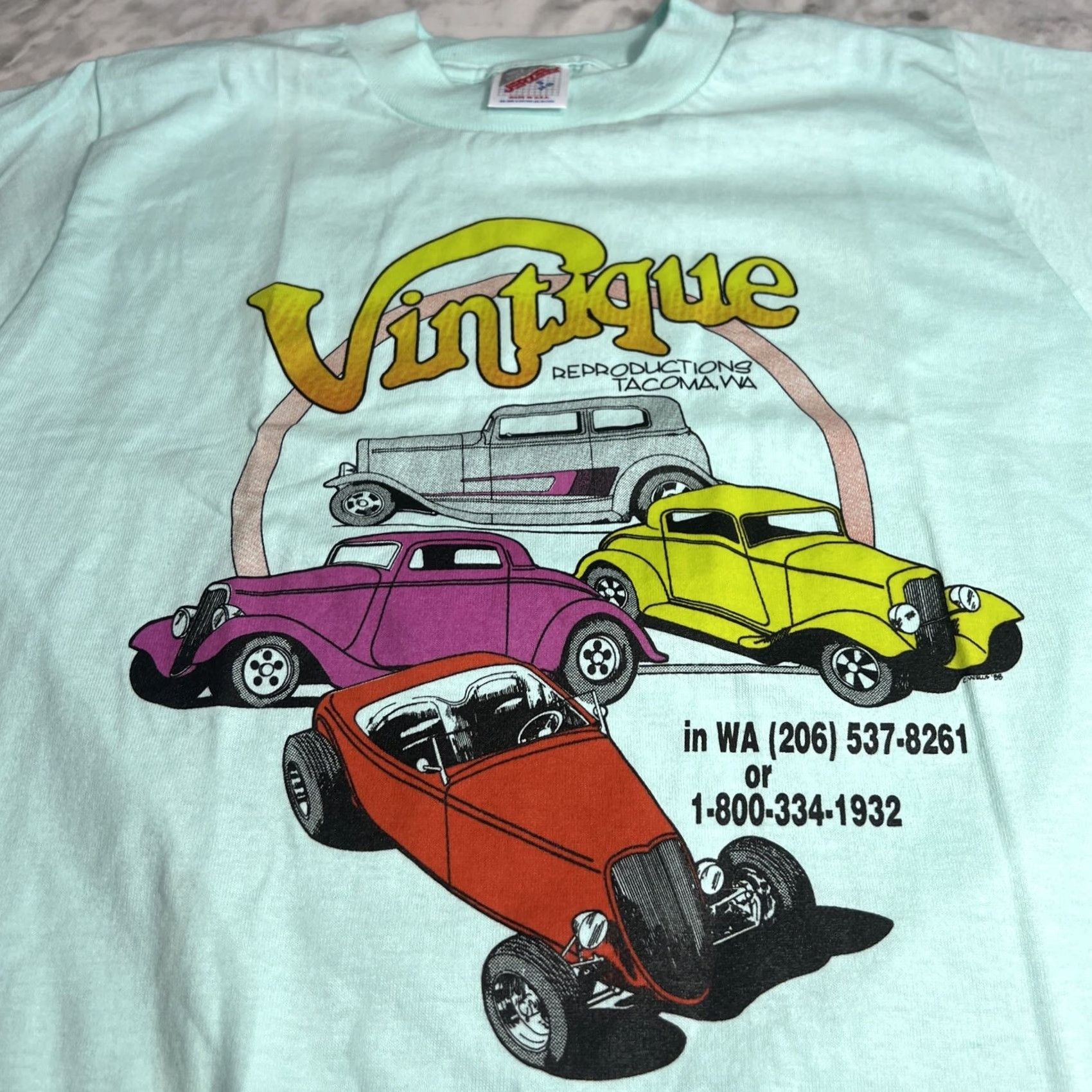 Jerzees VINTAGE 1990 Hot Rods T Shirt Jerzees Tacoma Small Teal Mens Crew Neck Short Sleeve Single Stitch Cotton Shirt Size US S / EU 44-46 / 1 - 2 Thumbnail
