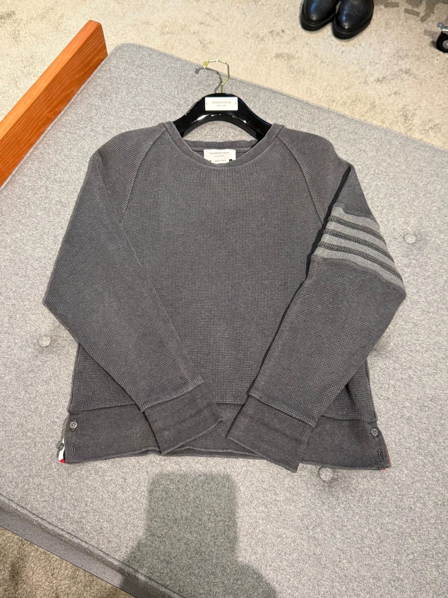 Thom Browne Thom Browne Charcoal Black Waffle Sweatshirt 3 98% New Size US L / EU 52-54 / 3 - 1 Thumbnail