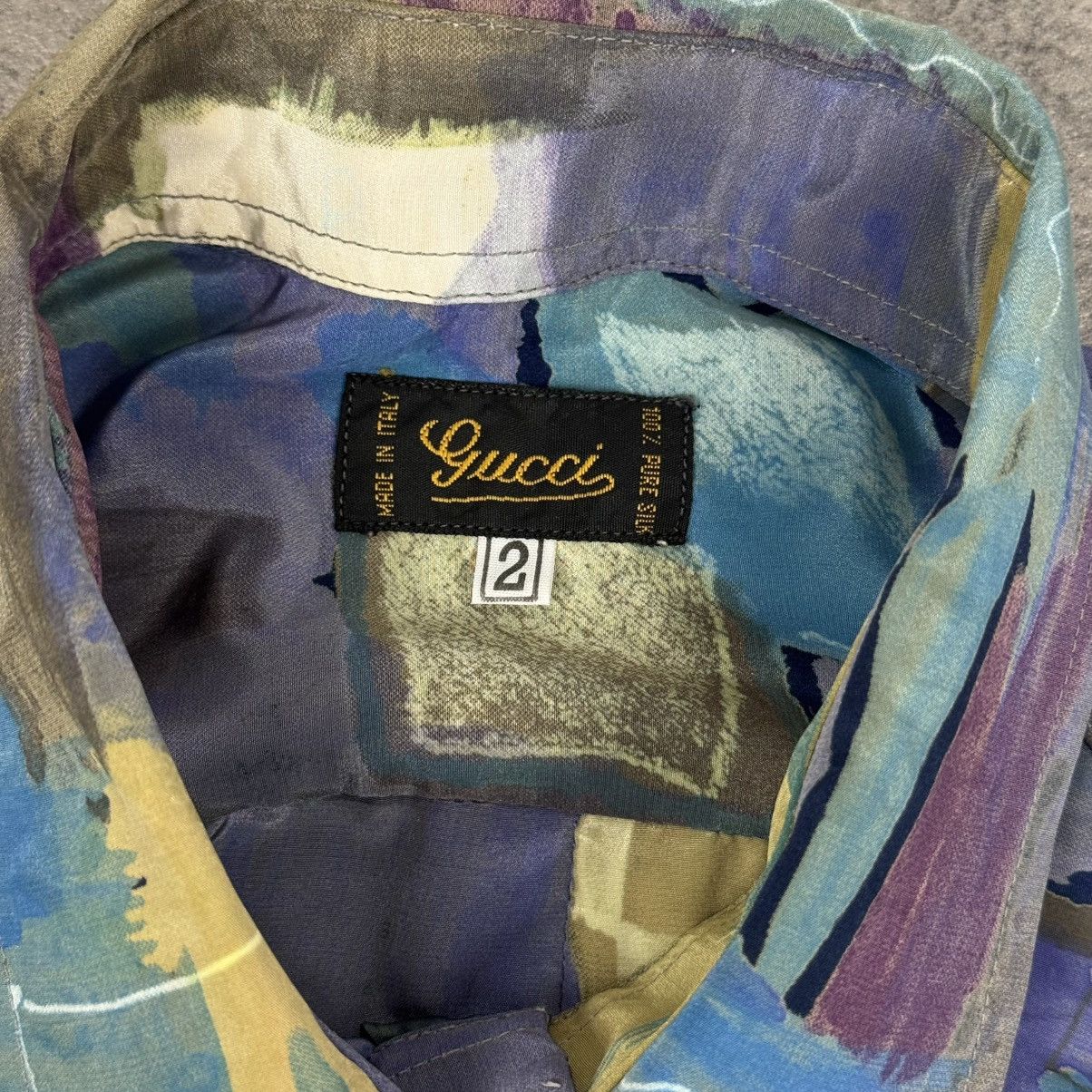 Gucci Vintage 90s Gucci Abstract Art 100% Silk Shirt Made in Italy Size US M / EU 48-50 / 2 - 6 Thumbnail
