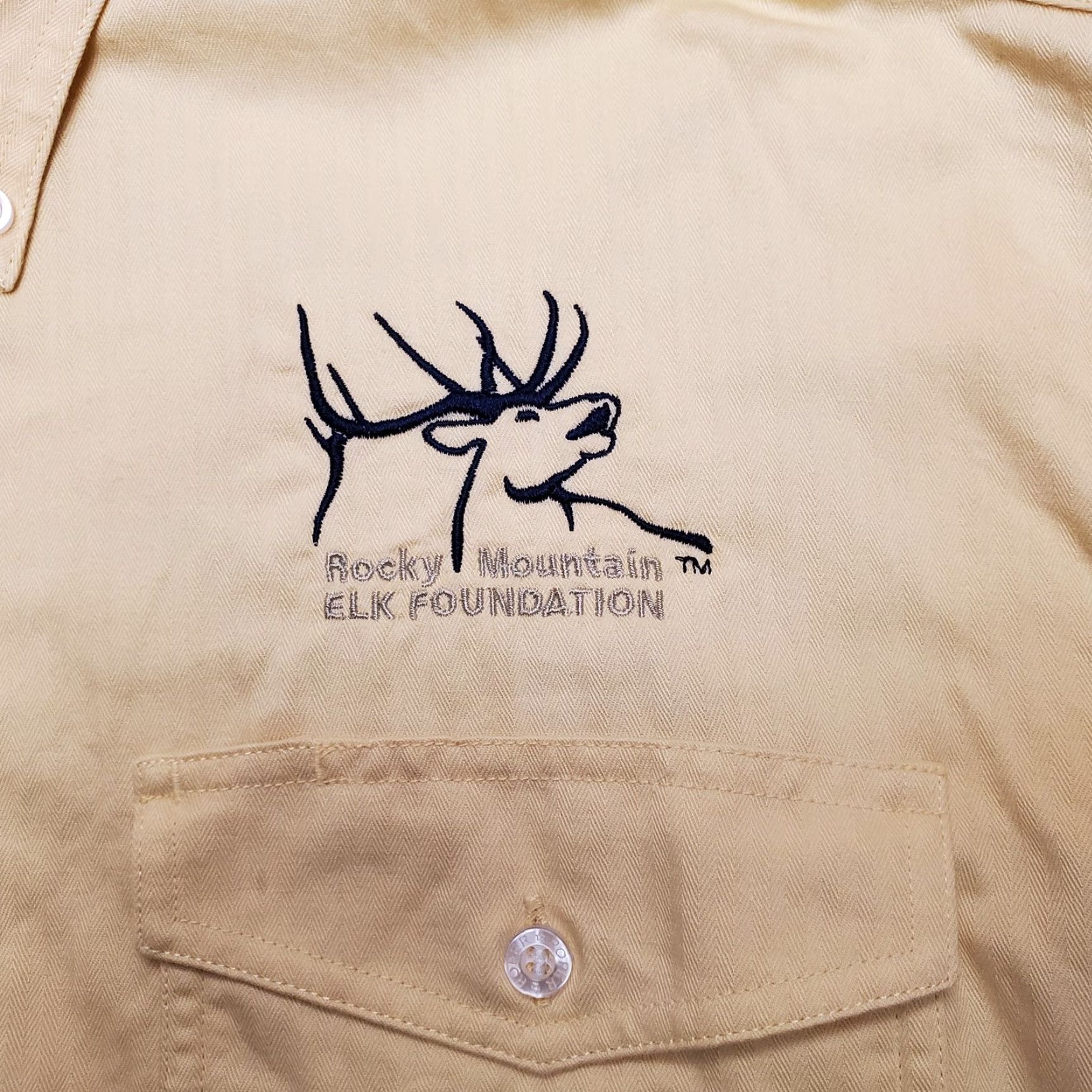 Roper Rocky Mountain Elk Foundation Shirt Men Small Yellow Herringbone Western RMEF Size US S / EU 44-46 / 1 - 3 Thumbnail