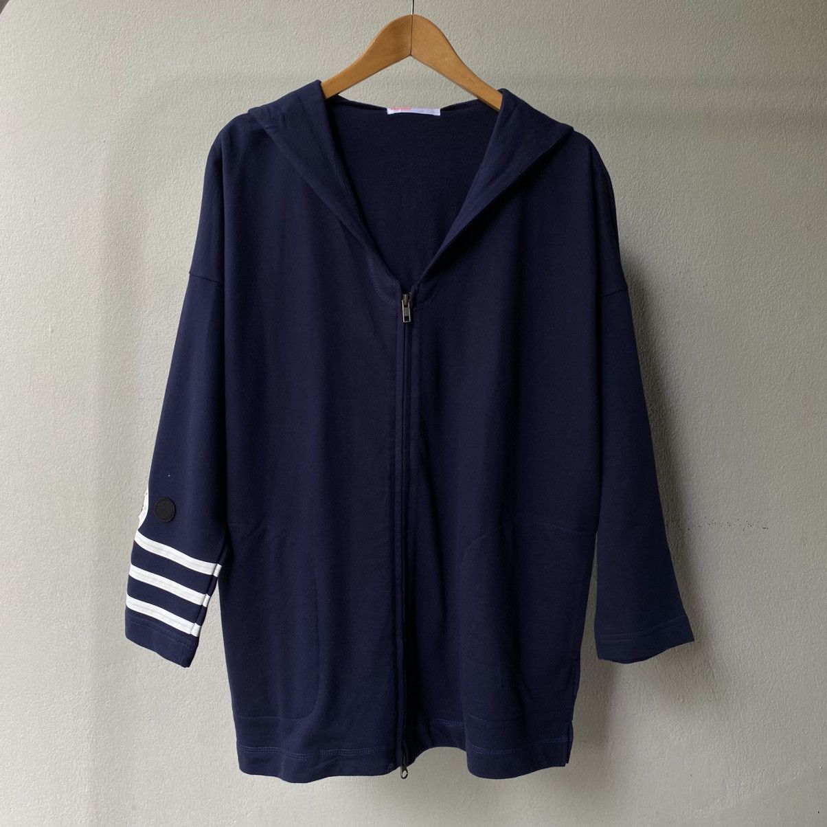 Ne-Net Ne-net Navy Zip Hoodie with Striped Sleeve Size XS / US 0-2 / IT 36-38 - 1 Thumbnail