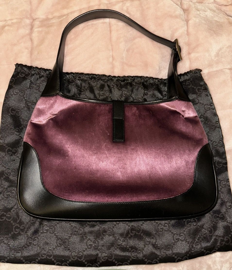 Gucci GUCCI - Vintage Pink Velvet Black Leather Trim Jackie Hobo Size ONE SIZE - 2 Thumbnail