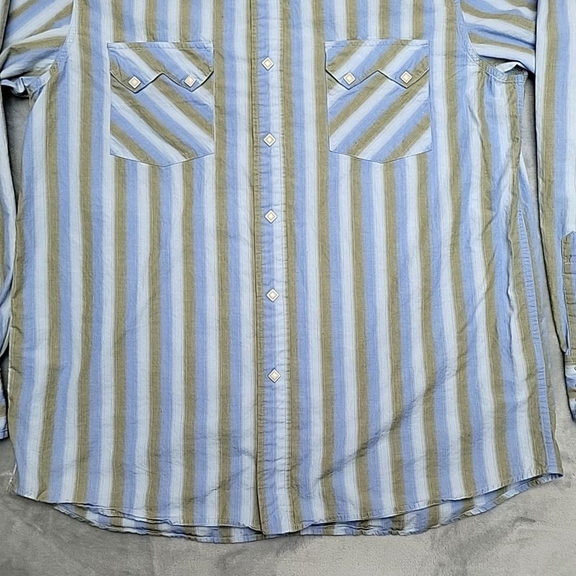 Lucky Brand Lucky Brand Shirt Mens XL Blue Green Striped Pearl Snap Long Sleeve Western Size US XL / EU 56 / 4 - 2 Thumbnail