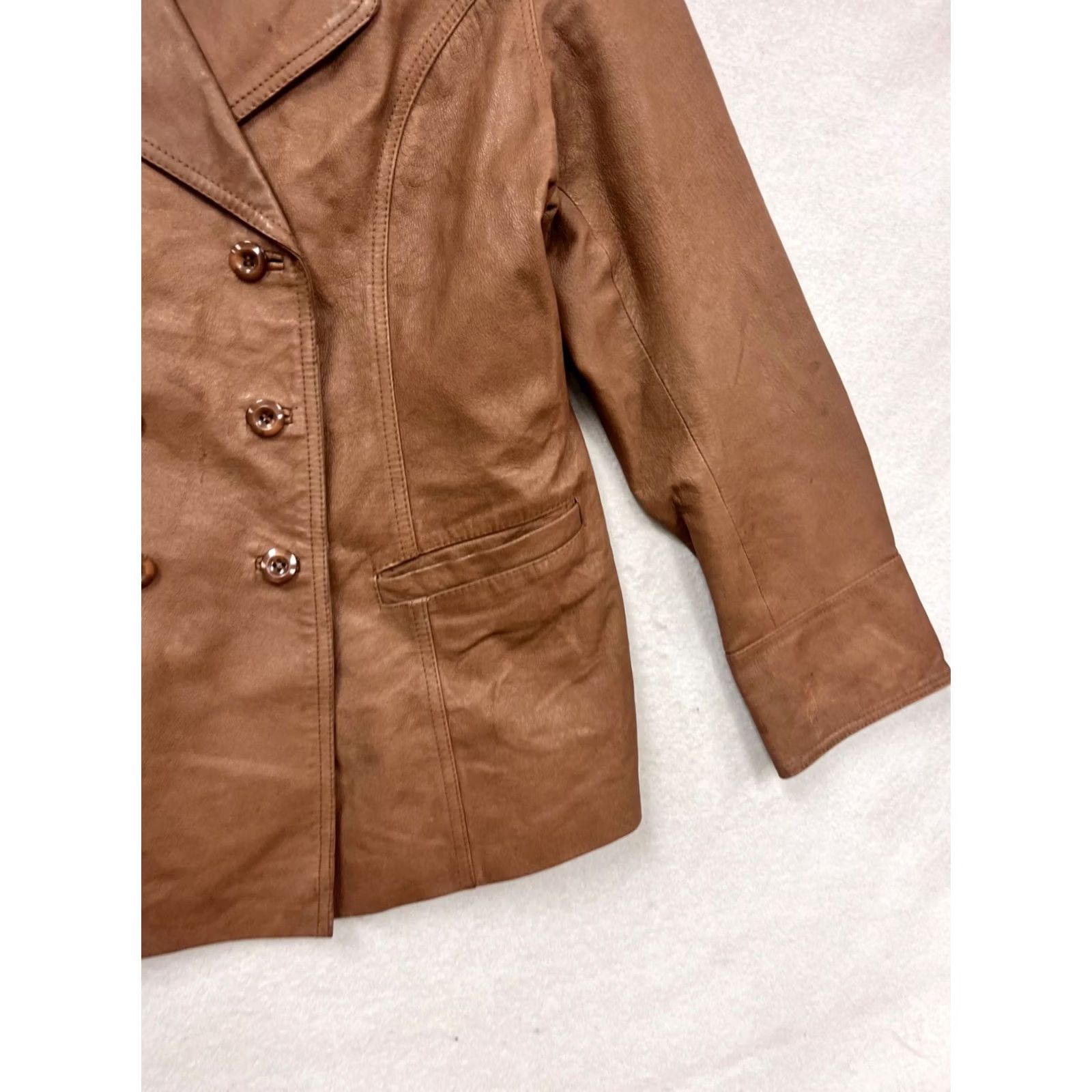 Vintage Chadwicks Brown Leather Double-Breasted Jacket L Womens Basic - #737A Size L / US 10 / IT 46 - 5 Thumbnail