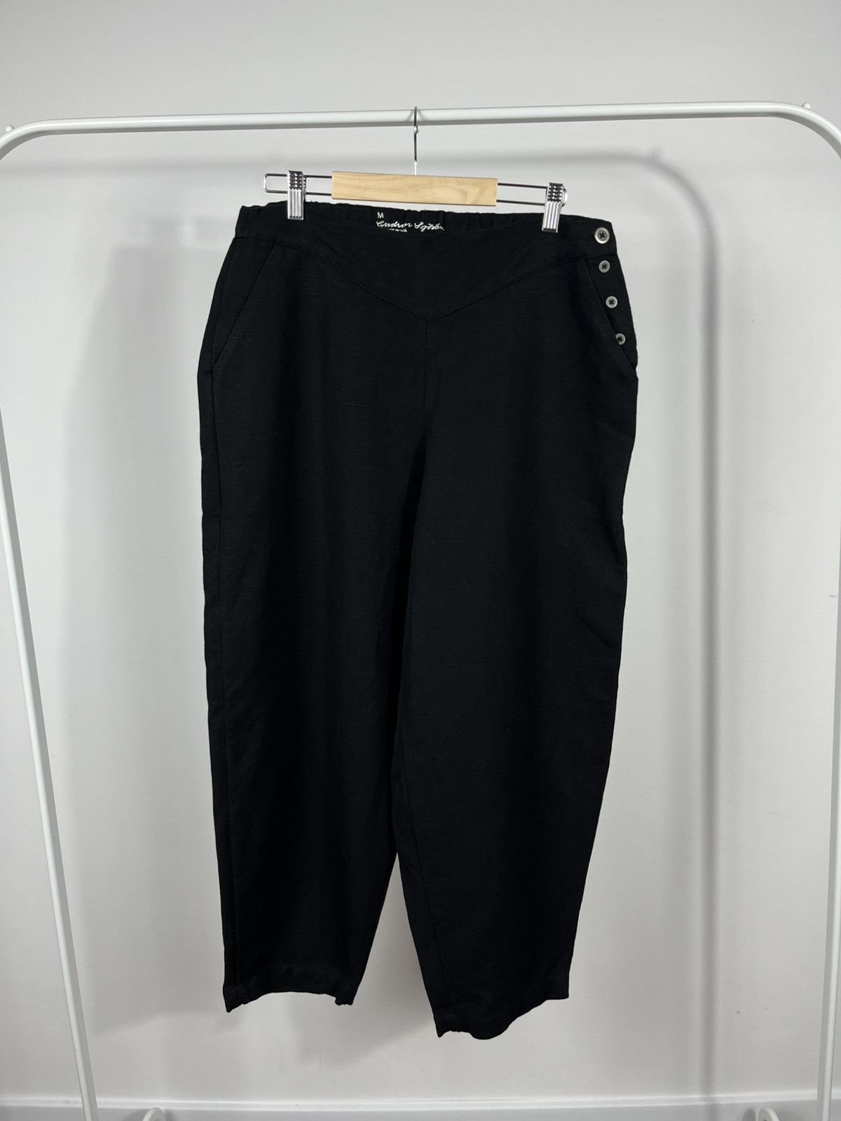 Gudrun Sjoden Gudrun Sjödén Black Baggy Linen Pants Organic Cotton Blend Size 28" / US 6 / IT 42 - 2 Thumbnail
