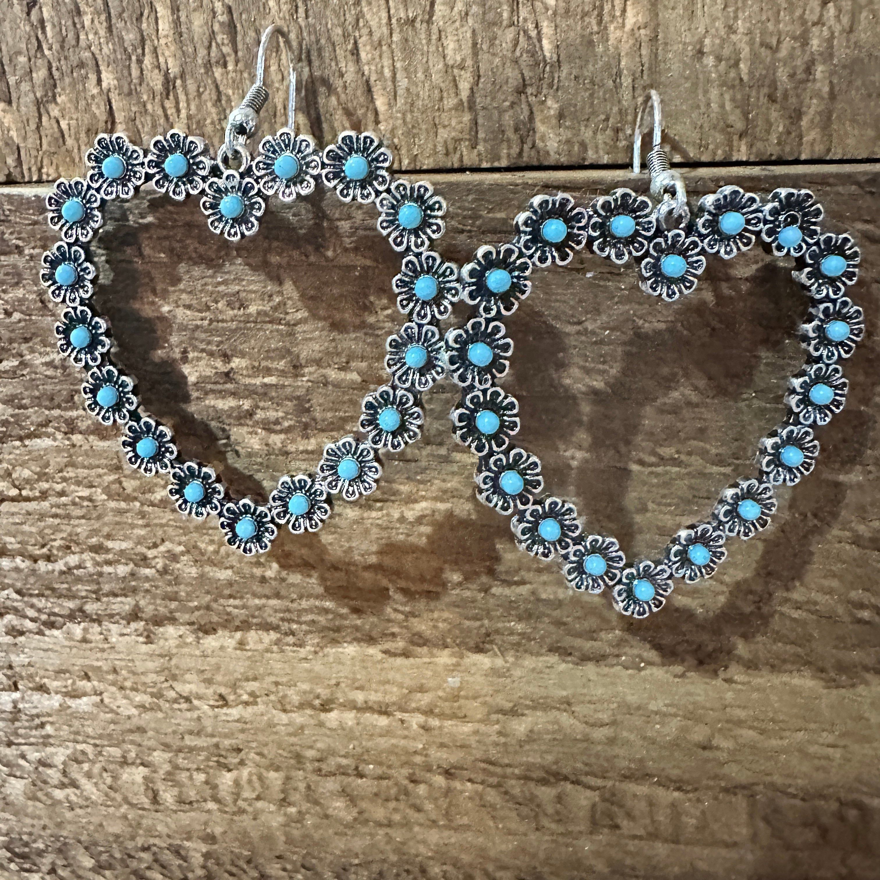 Other Vibrant Turquoise Heart Earrings with Bohemian Floral Design Size ONE SIZE - 1 Thumbnail