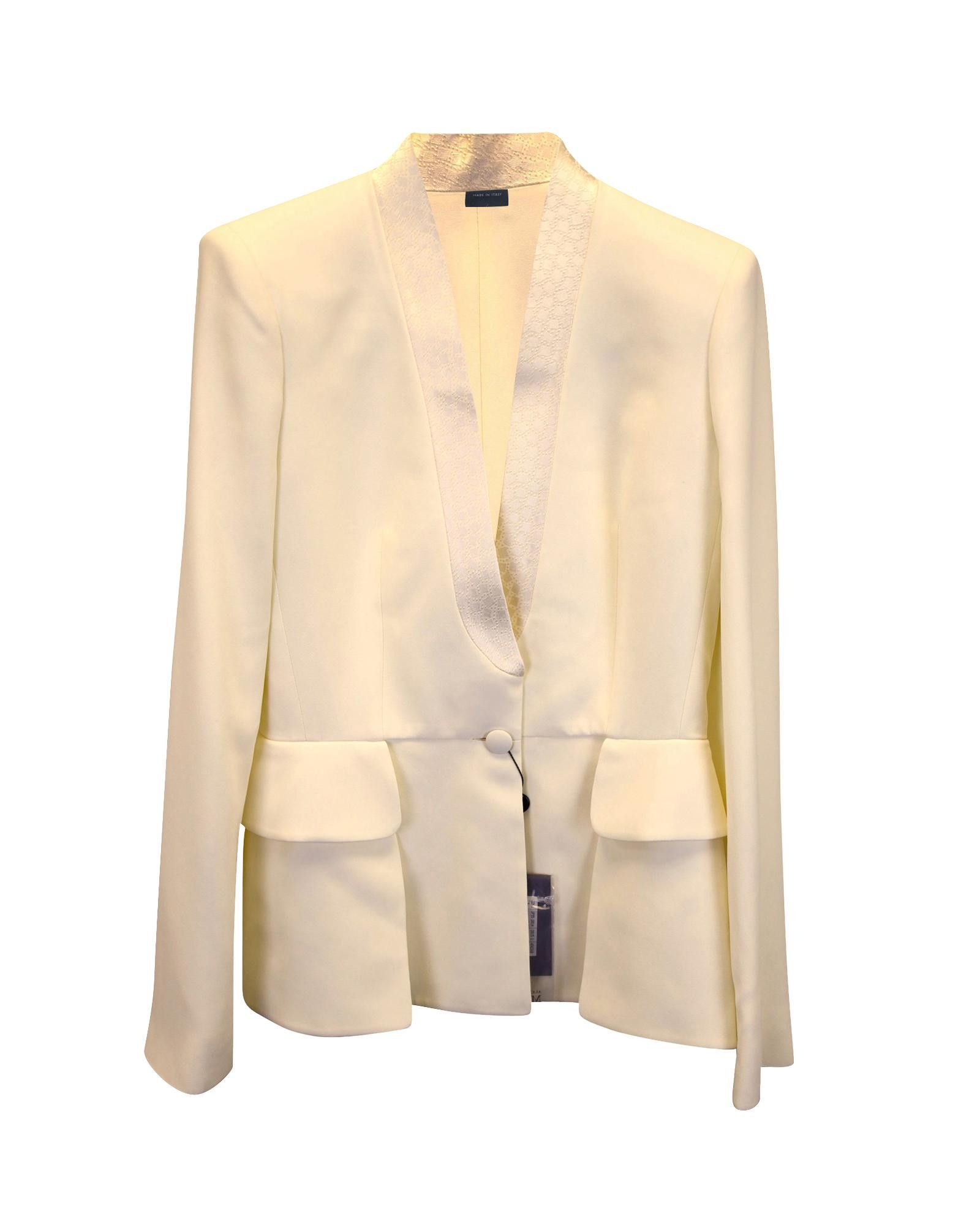image of Alexander Mcqueen Shawl-Lapel Peplum Blazer In White Acetate Rayon, Women's (Size Medium)