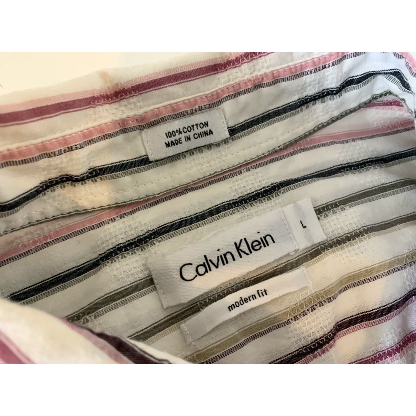 Calvin Klein Calvin Klein Long Sleeve Striped Button-Up Shirt Men's Large White Modern Modern Shirt Size US L / EU 52-54 / 3 - 2 Thumbnail