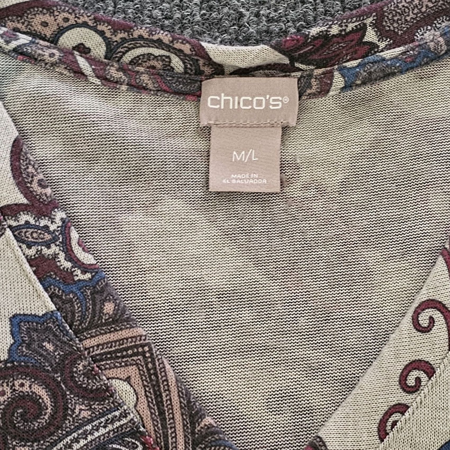 Vintage Chicos Shirt Womens Large Gray Purple Paisley Short Sleeve Knit Oversized Size L / US 10 / IT 46 - 3 Thumbnail