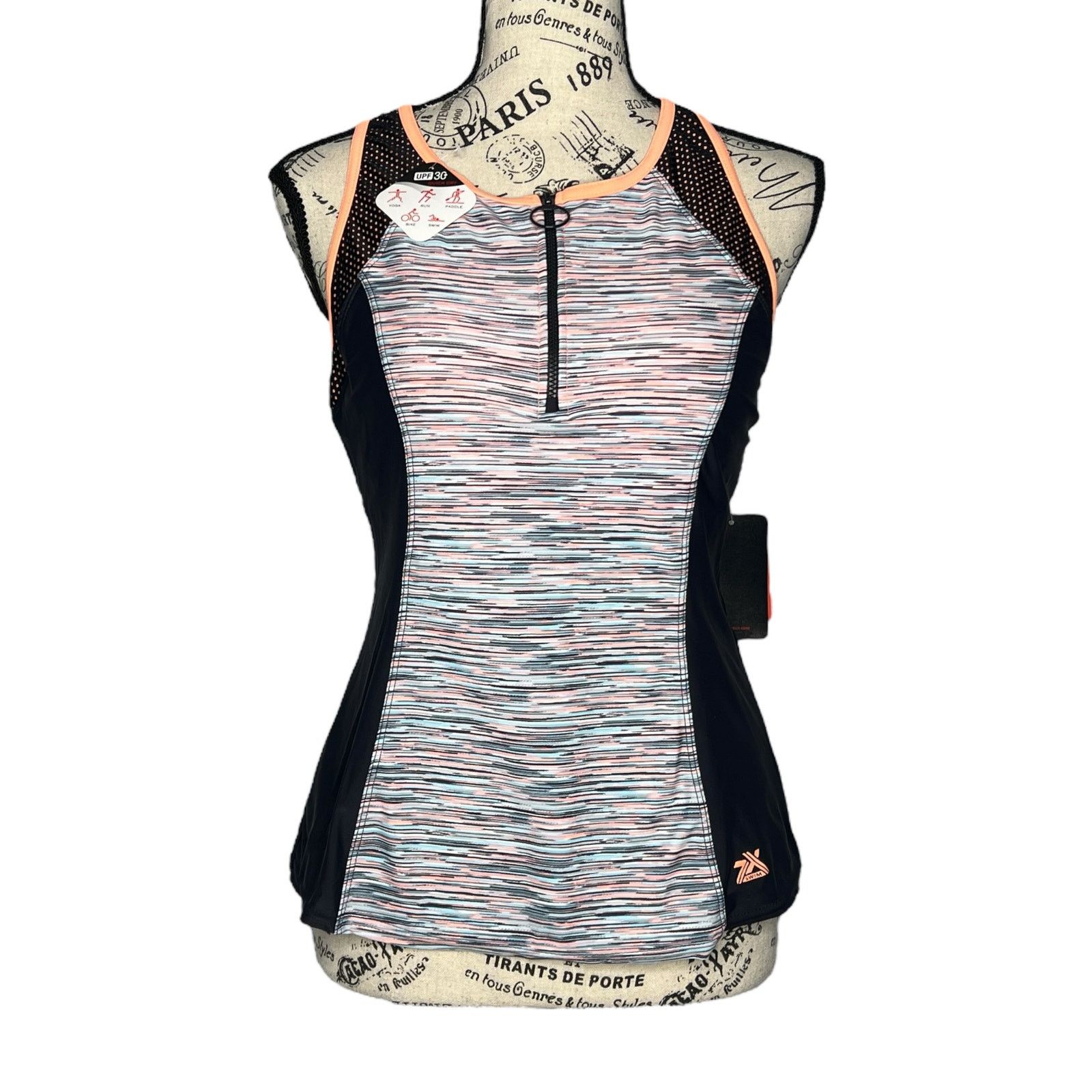 ZeroXposur 1/4 Zip Front Sun Smart Scuba Tankini Racerback Swim Top Size L / US 10 / IT 46 - 1 Thumbnail