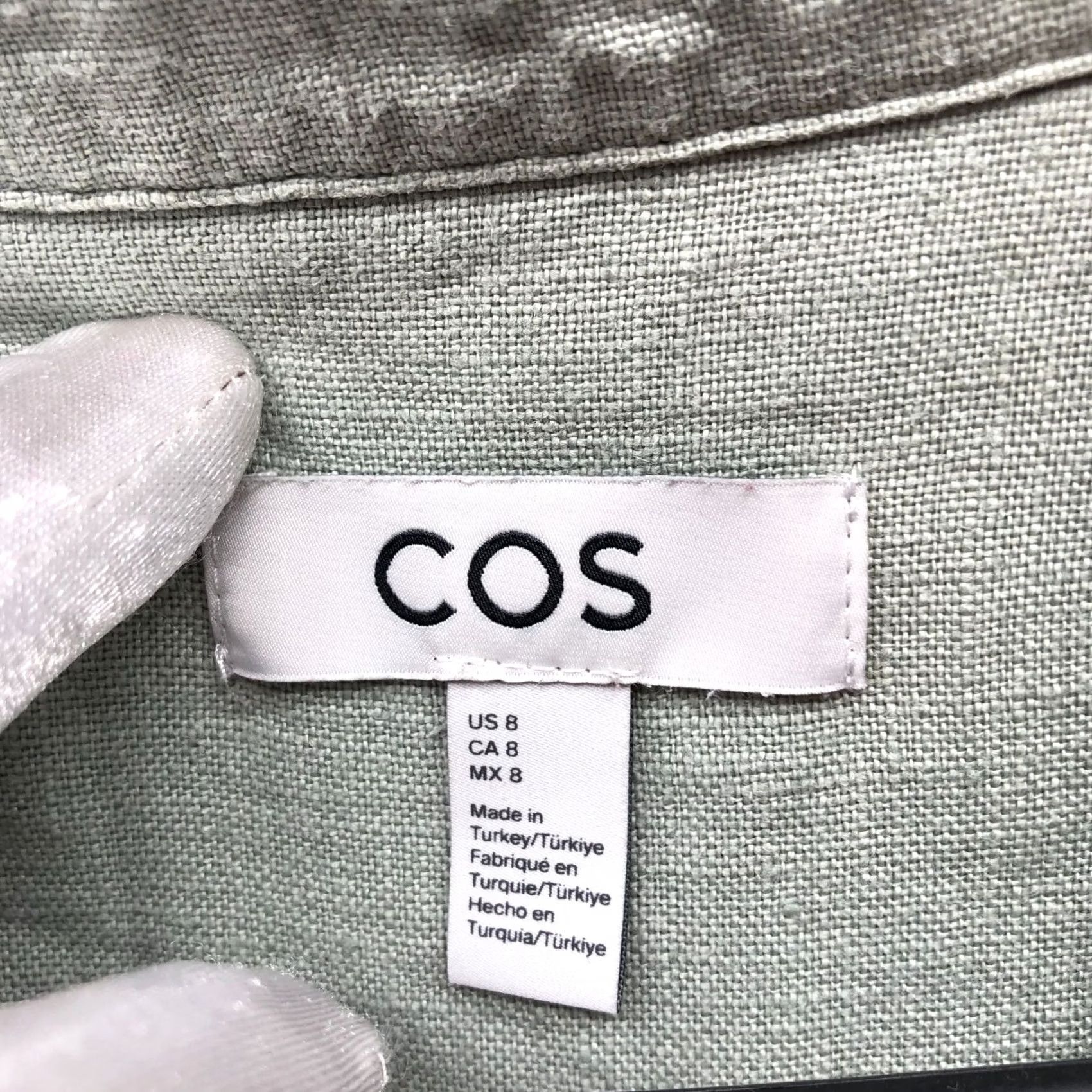 Cos COS Linen Shift Dress Womens M Sage Green Short Sleeve Collared Pockets V-Neck Pullover Casual Vintage: No Size 32" / US 10 / IT 46 - 5 Thumbnail