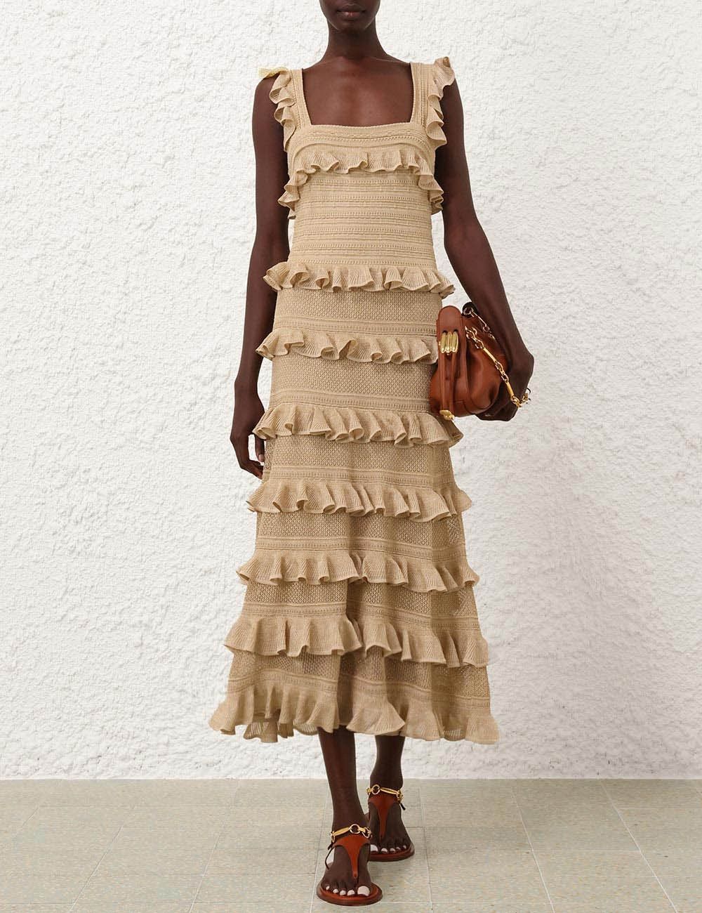 Zimmermann oc11z0825 Illuminate Lace Frill Midi Dress in Beige Size M / US 6-8 / IT 42-44 - 2 Thumbnail