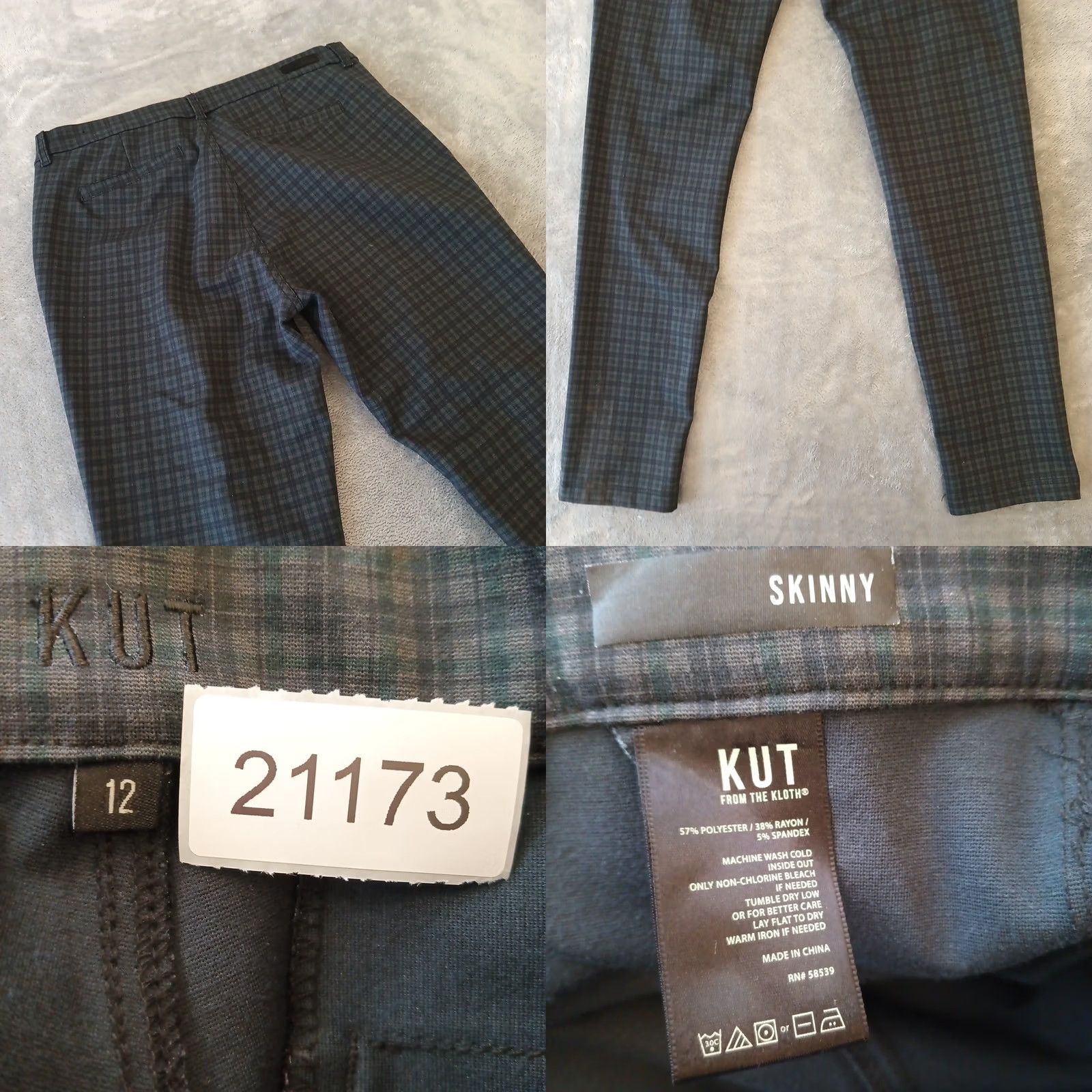 Vintage KUT from the Kloth Pants Ankle Womens Size 12 Gray Plaid Skinny 32x30.5 Size 34" / US 12 / IT 48 - 8 Thumbnail