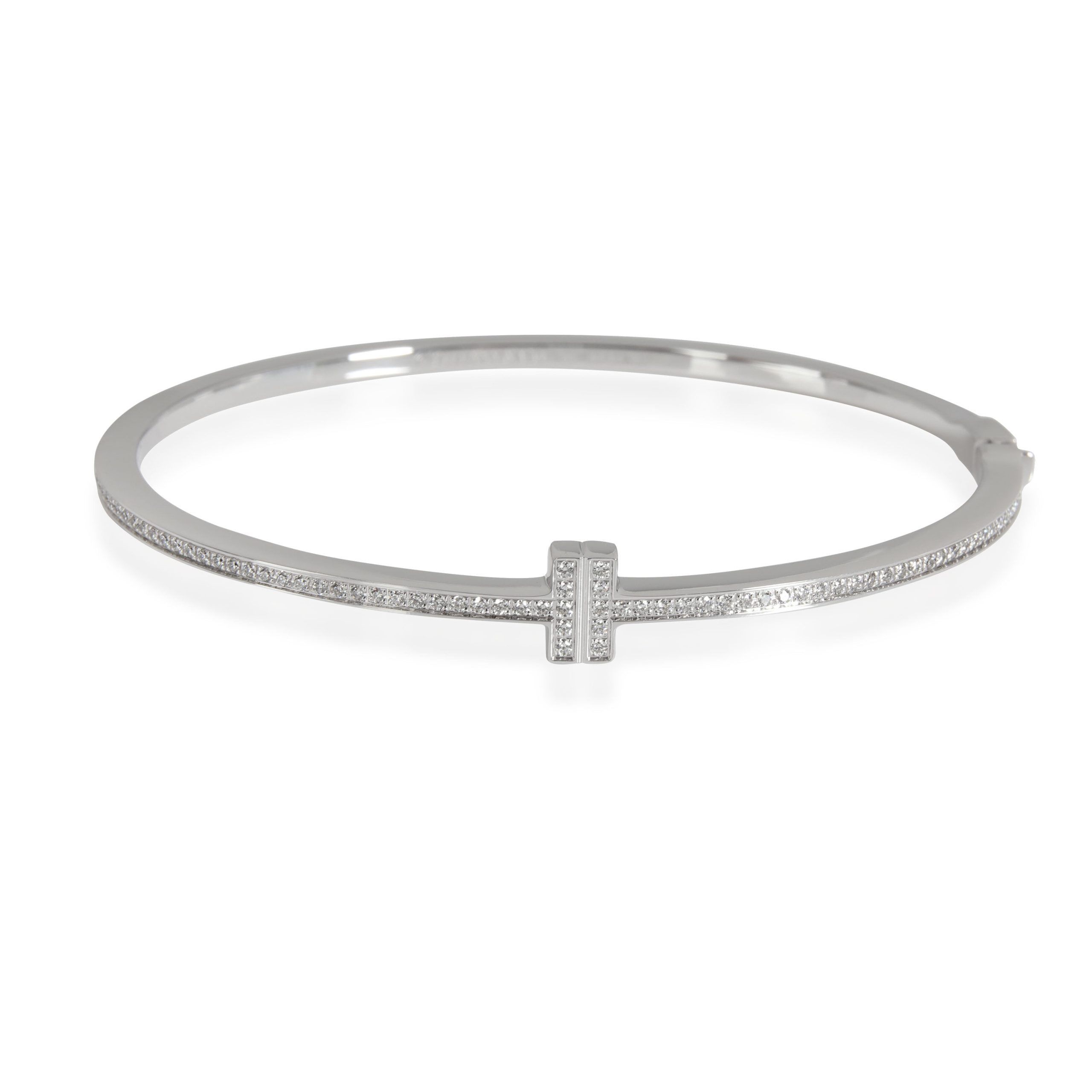image of Tiffany Co Tiffany & Co. T Diamond Bangle In 18K White Gold 0.33 Ctw, Women's