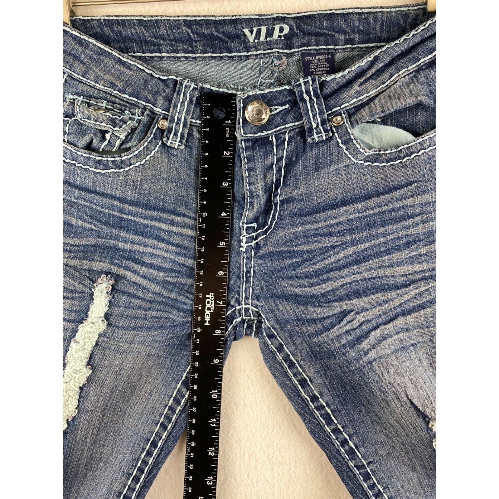 Vintage VIP Jeans Blue Skinny Jeans Women 4 Distressed 5-Pocket Denim Stretch Distress Flap Pocket Modern Vintage No Size 27" / US 4 / IT 40 - 4 Thumbnail