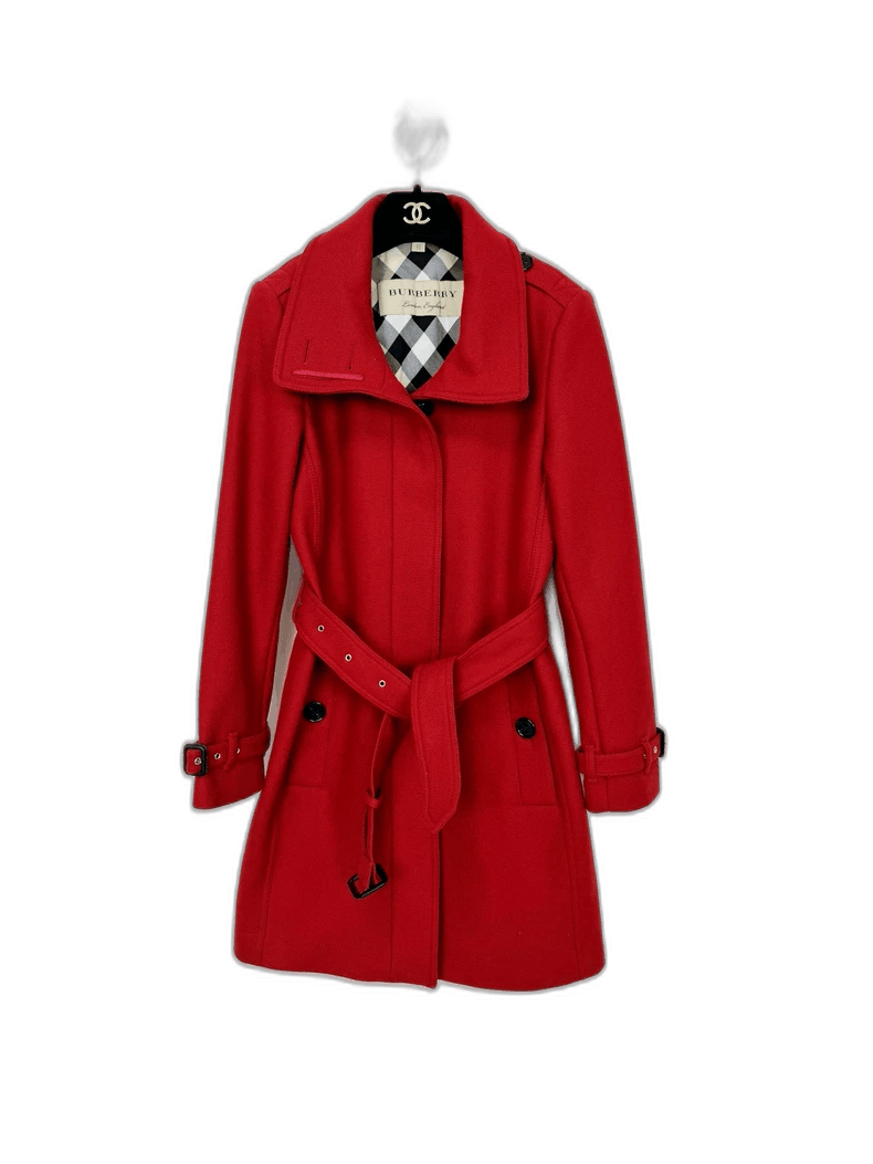 Burberry Burberry Red Wool Coat with Belt Size S / US 4 / IT 40 - 1 Thumbnail