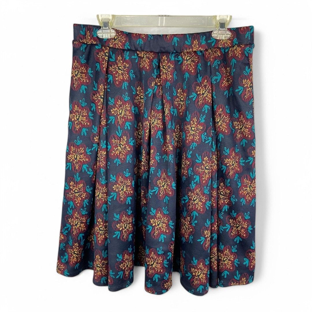 Other LuLaRoe Skirt Madison Floral Print Burgundy Teal Navy Large Size 32" / US 10 / IT 46 - 2 Thumbnail