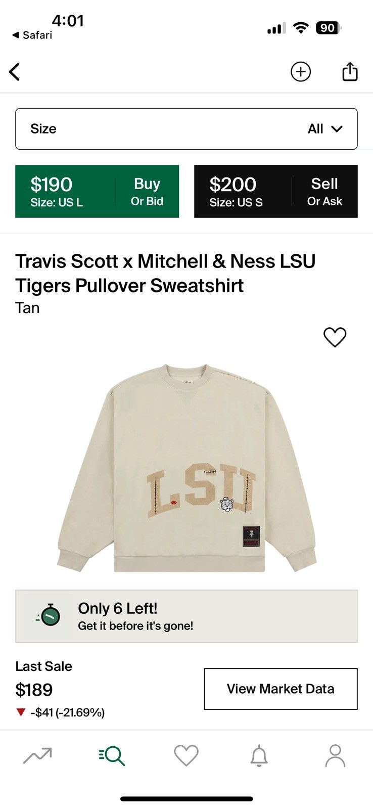 image of Mitchell Ness x Travis Scott Mitchell & Ness Lsu Sweatshirt in Beige, Men's (Size Small)