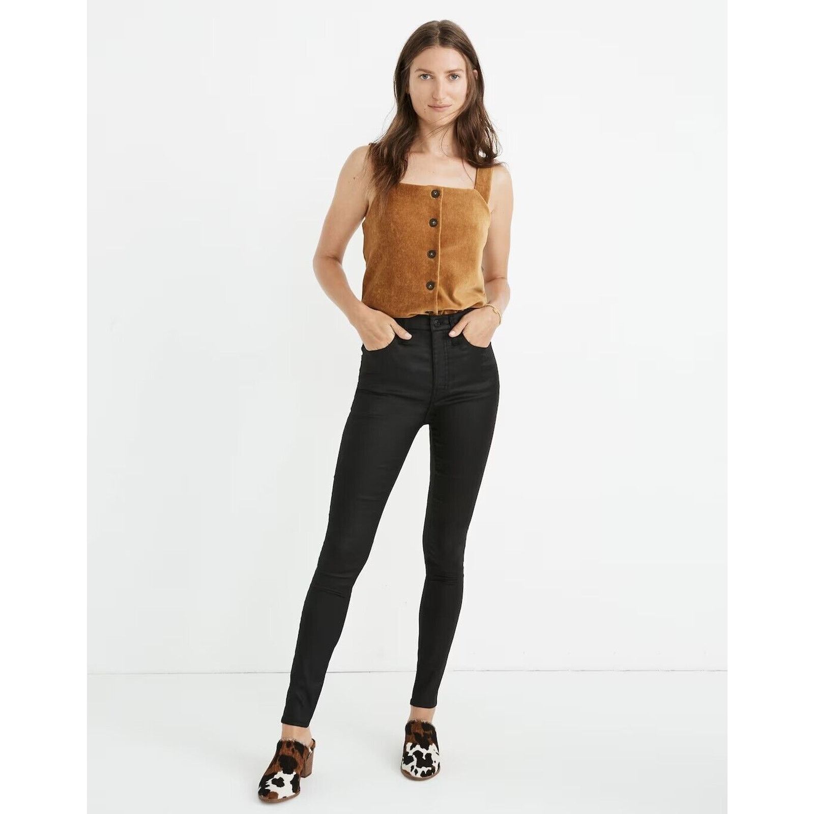 Madewell Madewell Women's 32 Black 10" High-Rise Skinny Jeans Coated Size 32" / US 10 / IT 46 - 1 Thumbnail