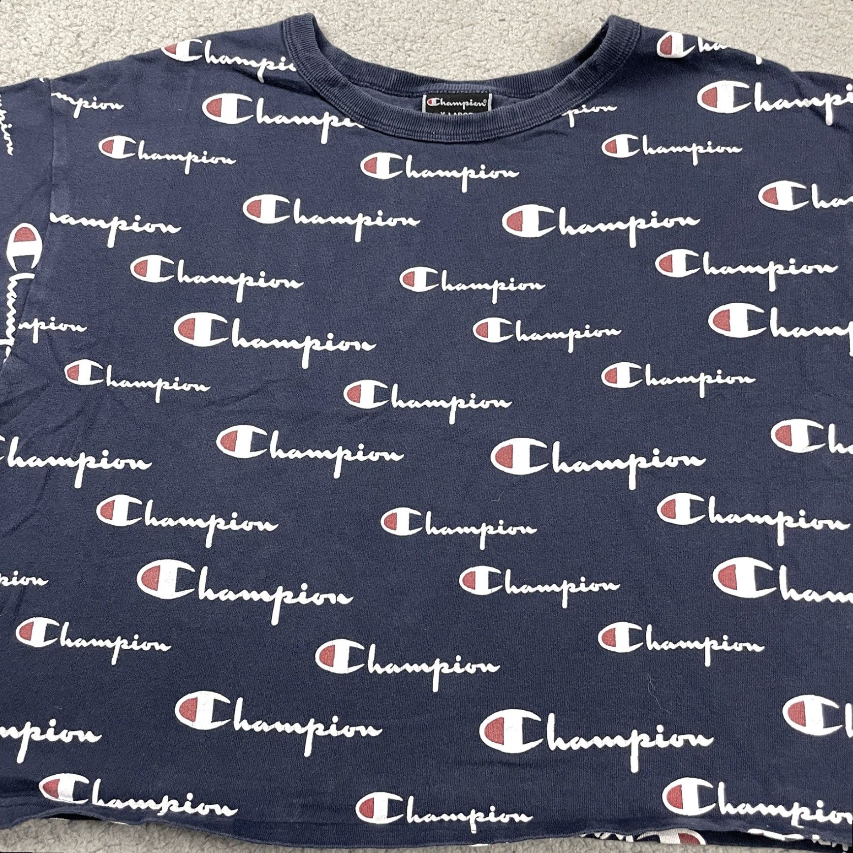 Champion Champion Cropped T-shirt Womens XL Black AOP Spell Out Short Sleeve All Over* Size XL / US 12-14 / IT 48-50 - 2 Thumbnail