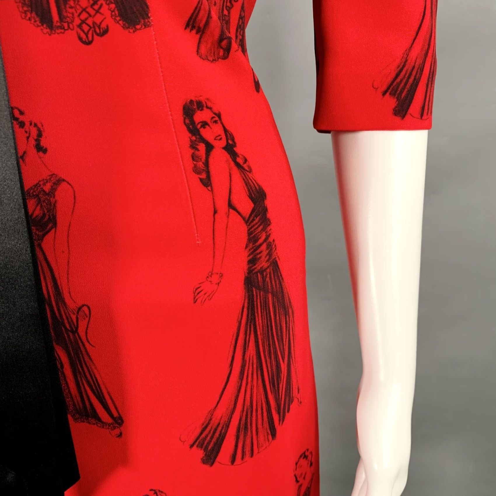 Moschino MOSCHINO Size 6 Red Black Viscose Blend Figures Bow Cocktail Dress Size M / US 6-8 / IT 42-44 - 3 Thumbnail