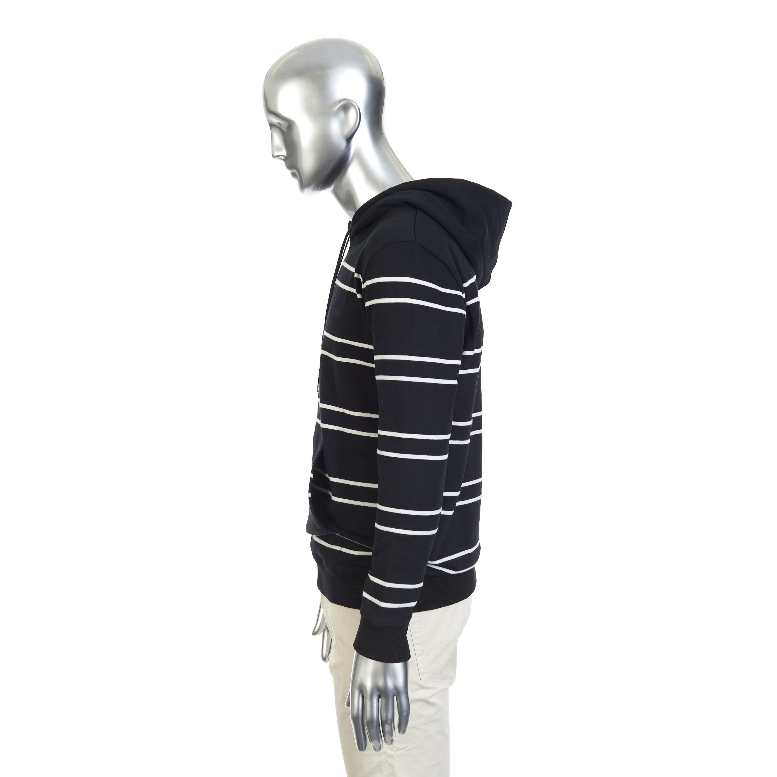 Saint Laurent Paris Hooded Sweatshirt In Striped Black Cotton & Logo Embroidey Size US M / EU 48-50 / 2 - 4 Thumbnail