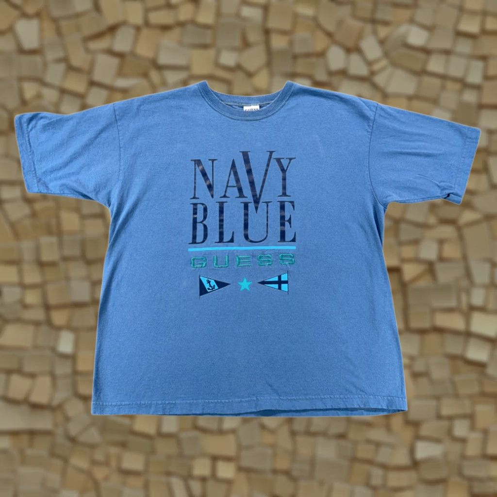 Guess VINTAGE Guess Shirt Adult LARGE Blue Cotton Nautical Navy Flags Logo USA 90s Size US L / EU 52-54 / 3 - 1 Thumbnail