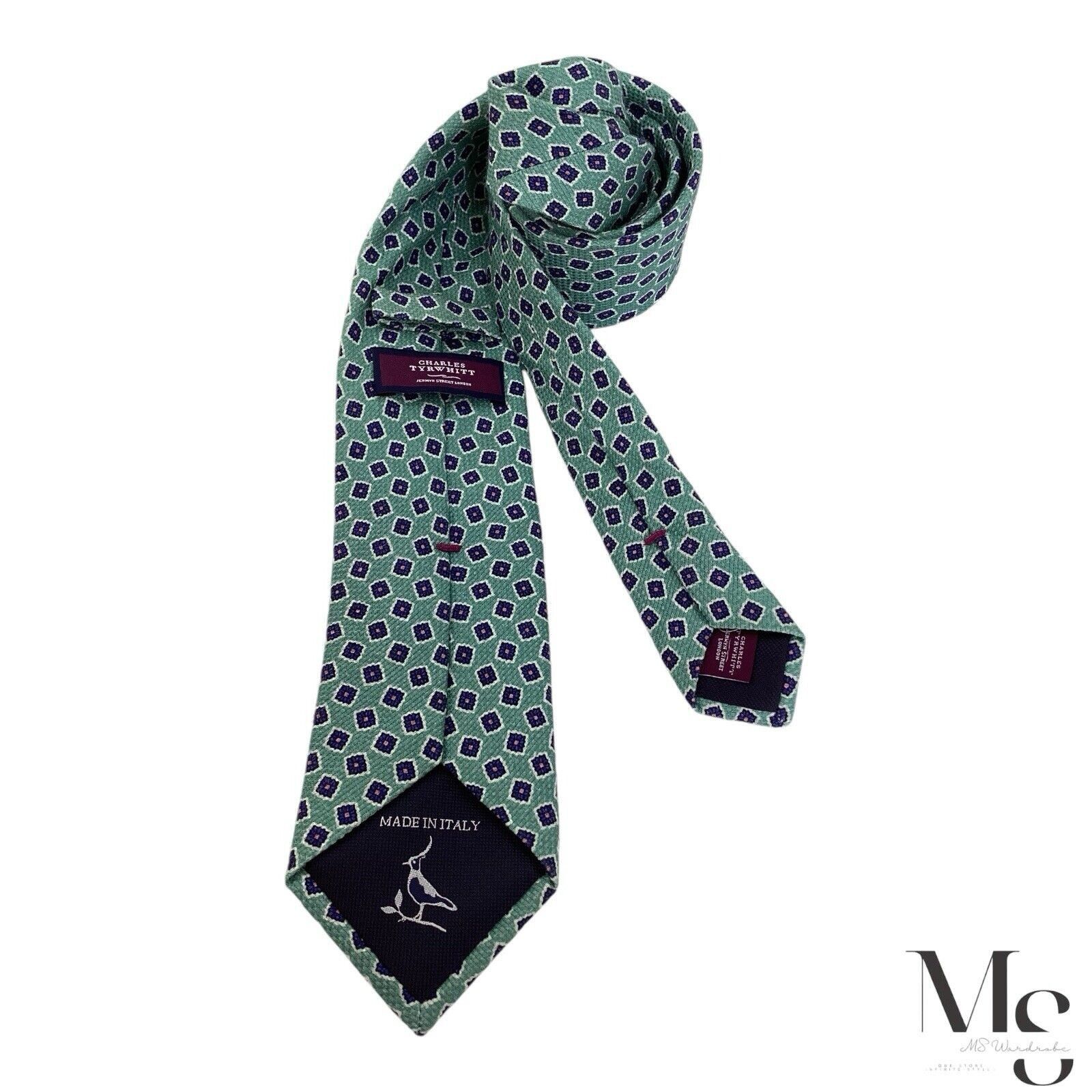 Charles Tyrwhitt CHARLES TYRWHITT XL Green Geometric Silk Blend Tie H.Made In Size ONE SIZE - 1 Thumbnail